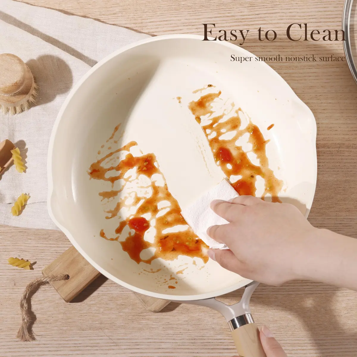 CAROTE 10 inch Ceramic Frying Pan with Lid | 25 cm (10 inch) Diameter, Taupe - view 4