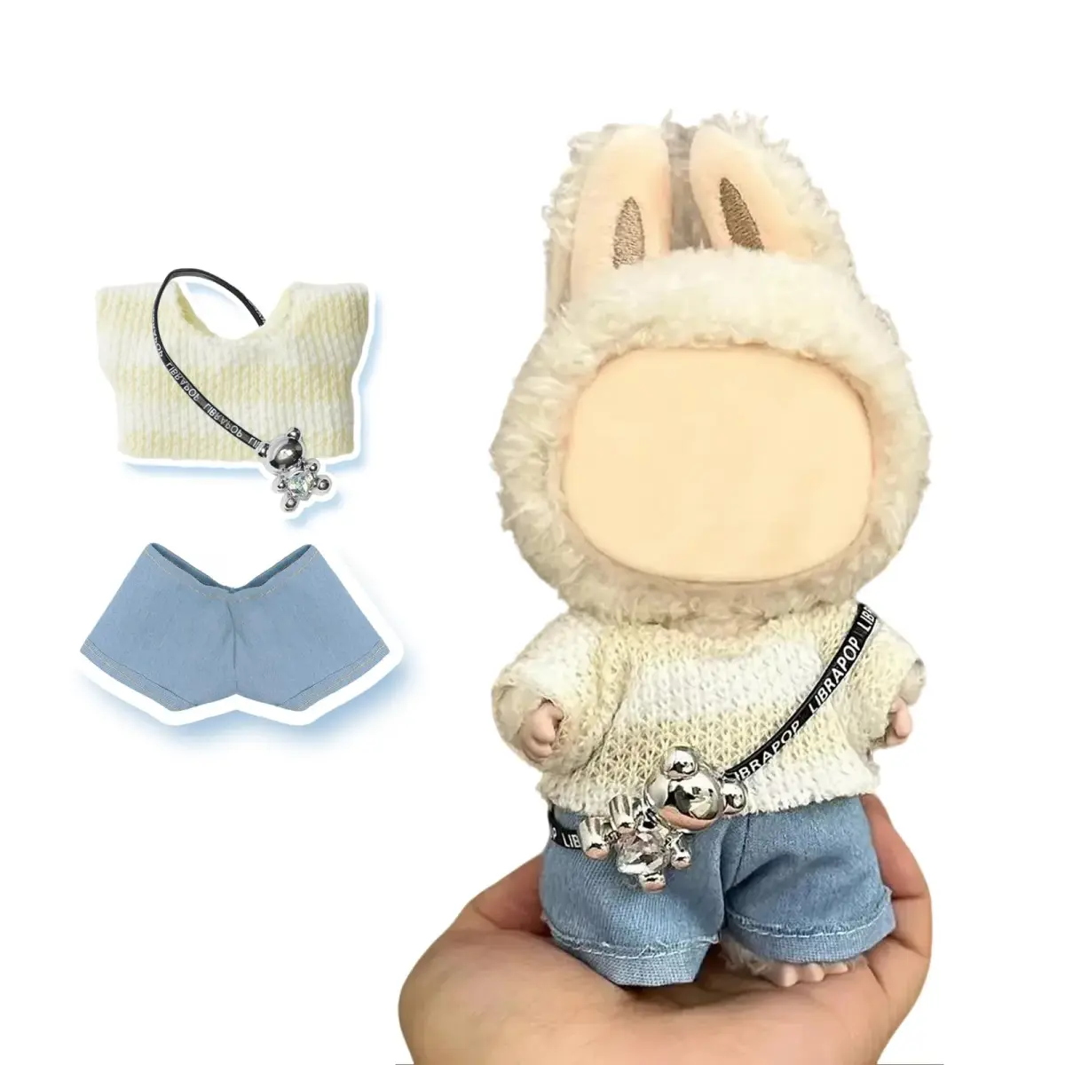 Eyancotoi 17cm Doll Clothes Set (Sweater, Jeans, Pants) | Style 4, 3-Piece Outfit for 17cm Dolls - main product image