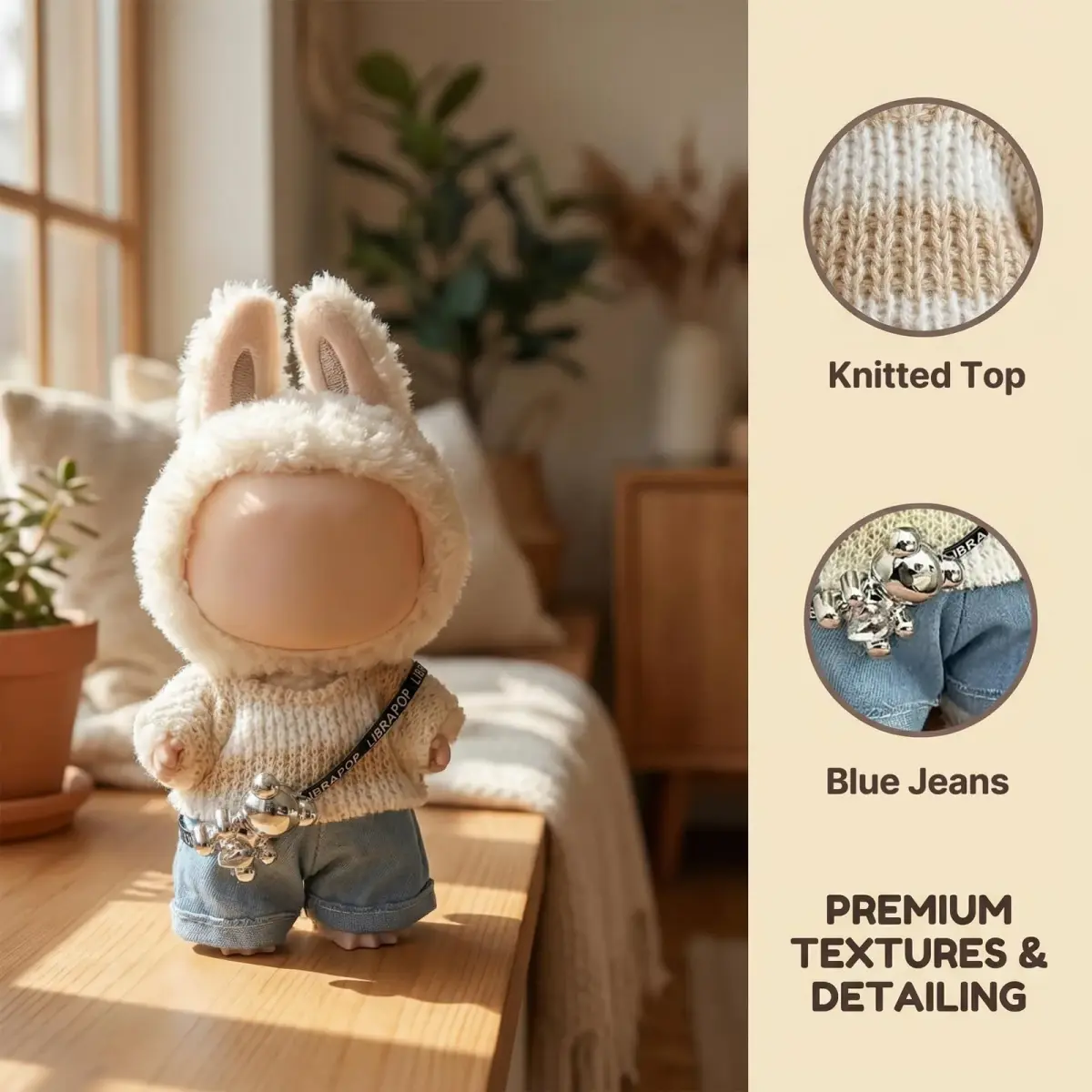 Eyancotoi 17cm Doll Clothes Set (Sweater, Jeans, Pants) | Style 4, 3-Piece Outfit for 17cm Dolls - view 4