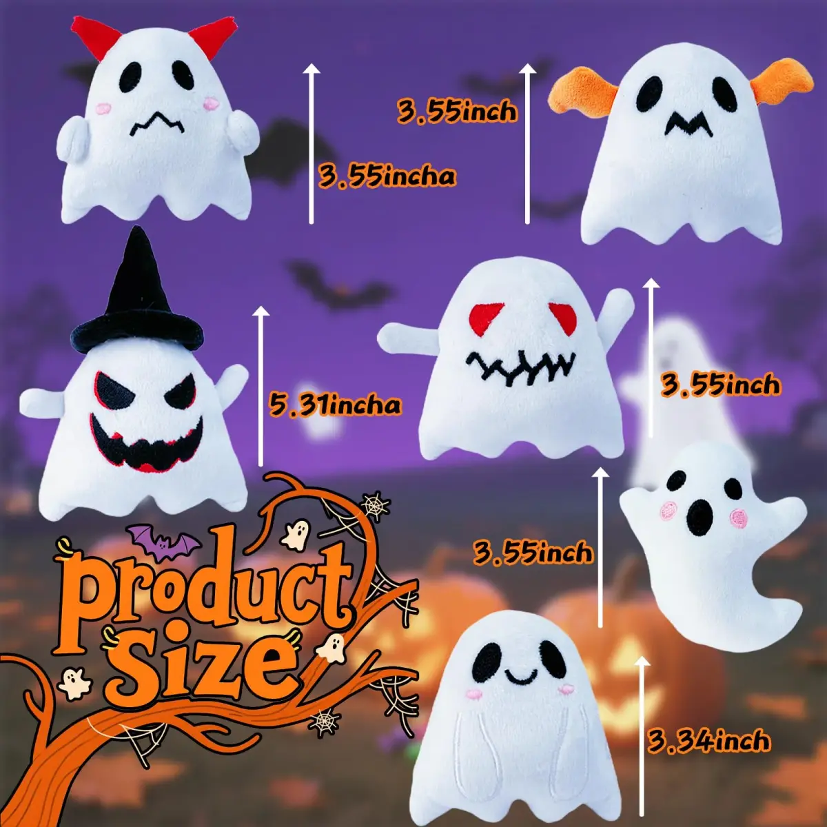Rdogeia 18PCS Halloween Ghost Plush Toy Set | Bulk Goodie Bag Fillers for Kids - view 2