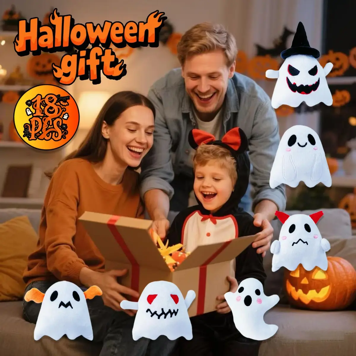 Rdogeia 18PCS Halloween Ghost Plush Toy Set | Bulk Goodie Bag Fillers for Kids - view 3