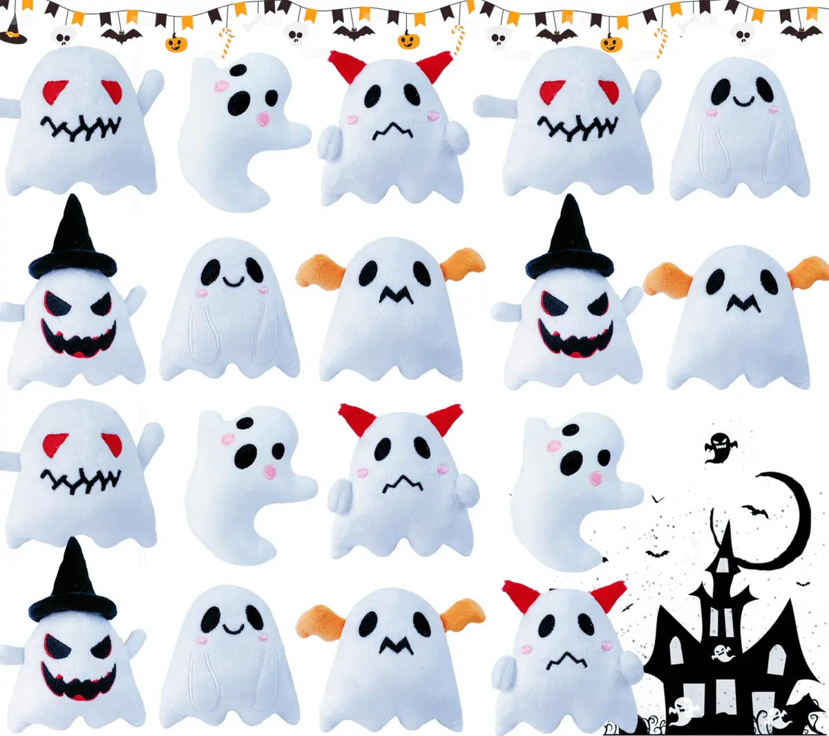 Rdogeia 18PCS Halloween Ghost Plush Toy Set | Bulk Goodie Bag Fillers for Kids - view 8