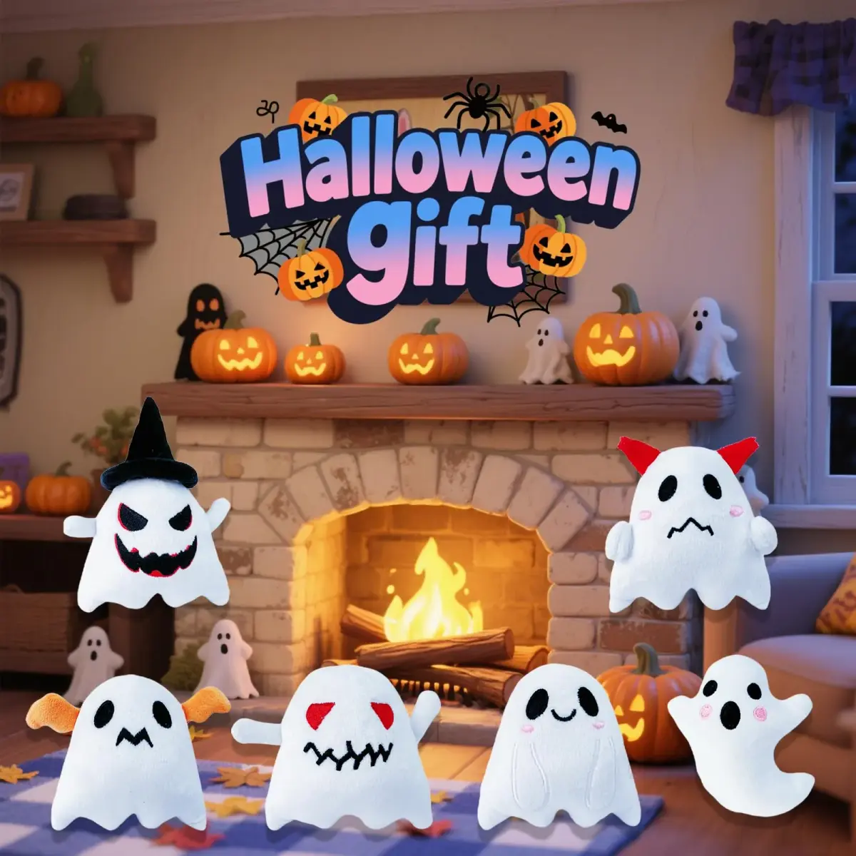 Rdogeia 18PCS Halloween Ghost Plush Toy Set | Bulk Goodie Bag Fillers for Kids - view 6