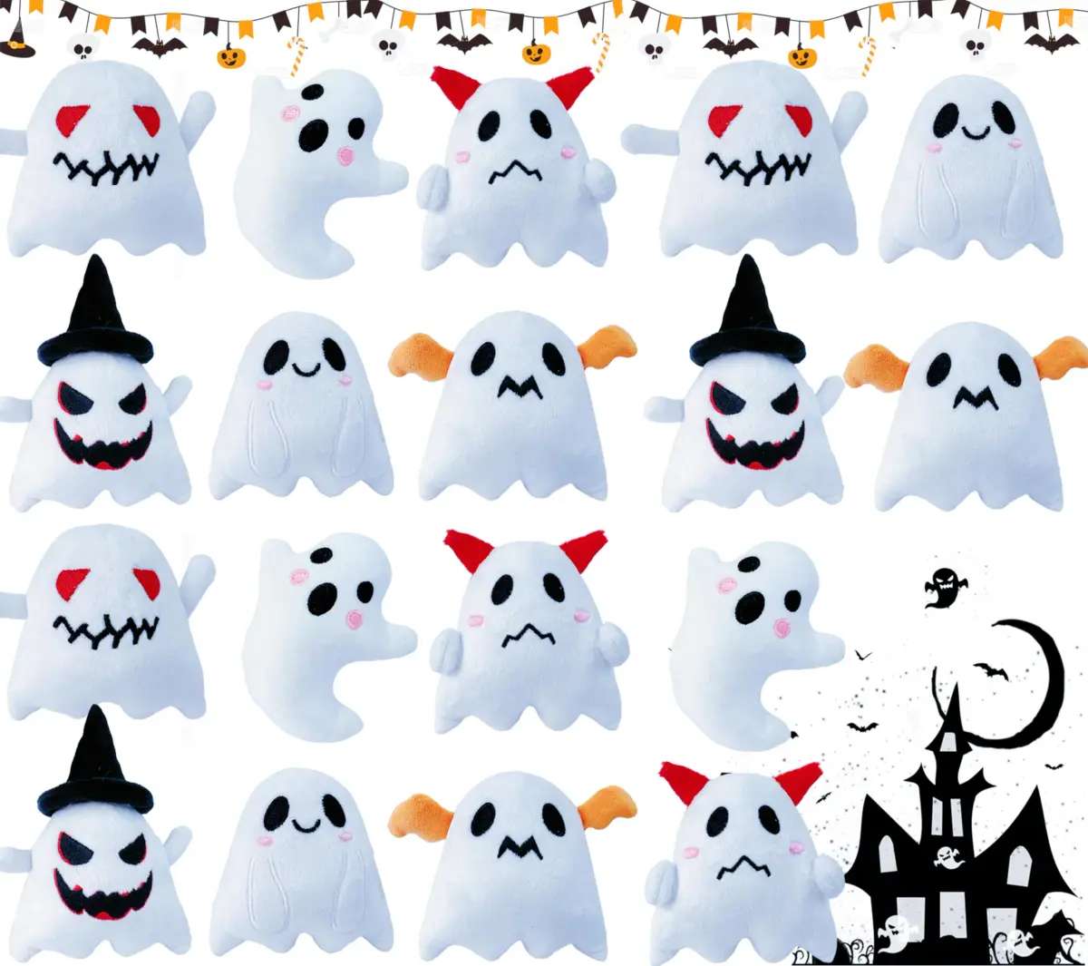 Rdogeia 18PCS Halloween Ghost Plush Toy Set | Bulk Goodie Bag Fillers for Kids - view 8