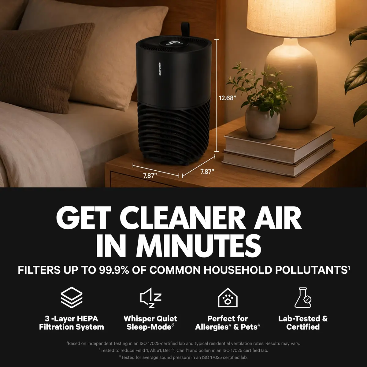 PuroAir 130i Smart HEPA Air Purifier for Bedroom & Home | 750 sq ft Coverage, Wi-Fi Control, Quiet 22dB - view 2