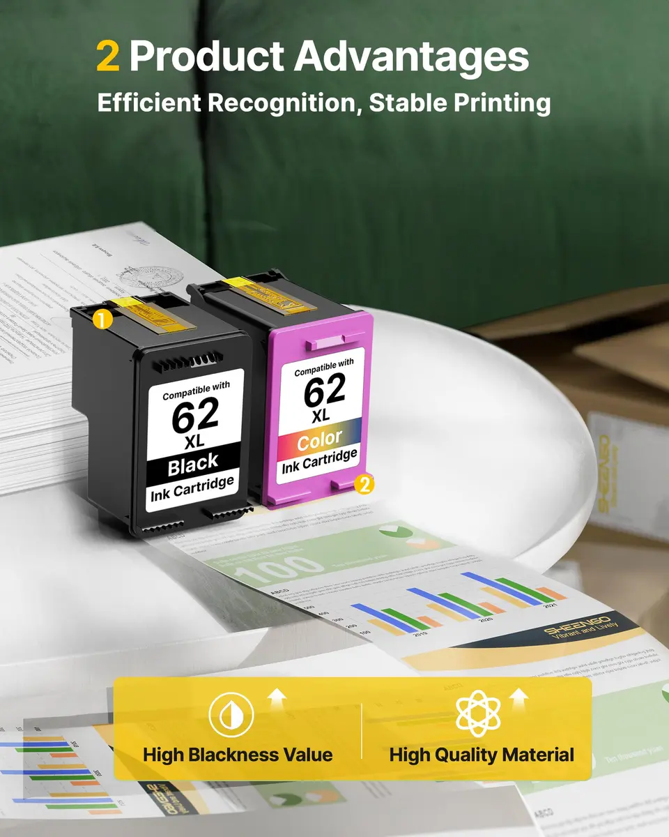 SHEENGO 62XL Ink Cartridges Black and Color | High Yield for HP Envy & OfficeJet Series - view 4