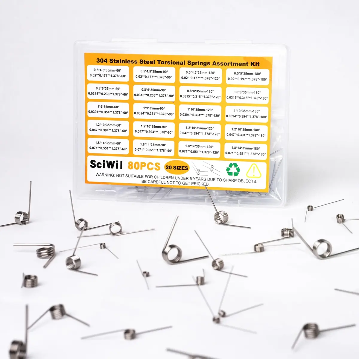 SciWil Torsion Spring Assortment Kit 80PCS | Stainless Steel for Hinge Repair & DIY - main product image