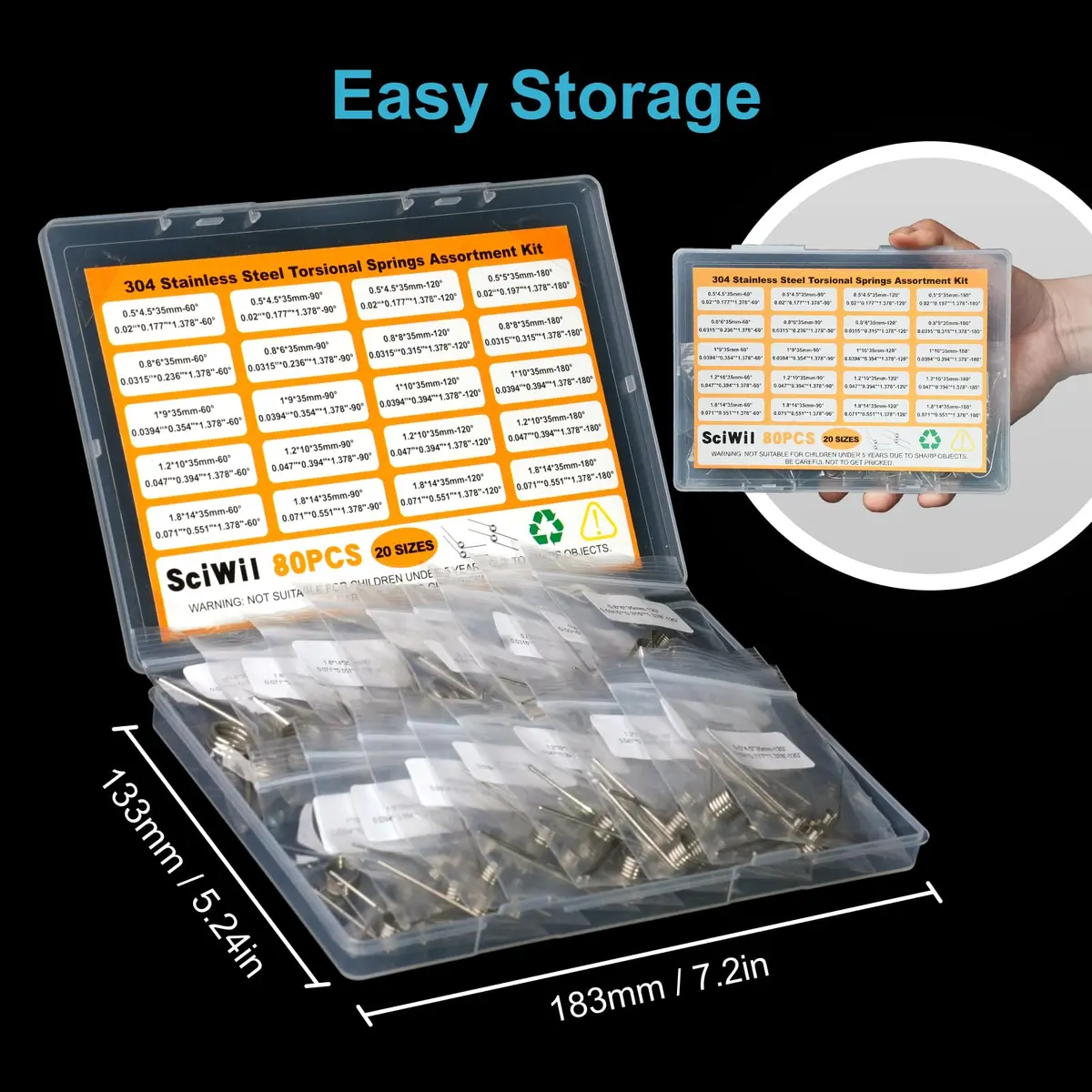 SciWil Torsion Spring Assortment Kit 80PCS | Stainless Steel for Hinge Repair & DIY - view 5