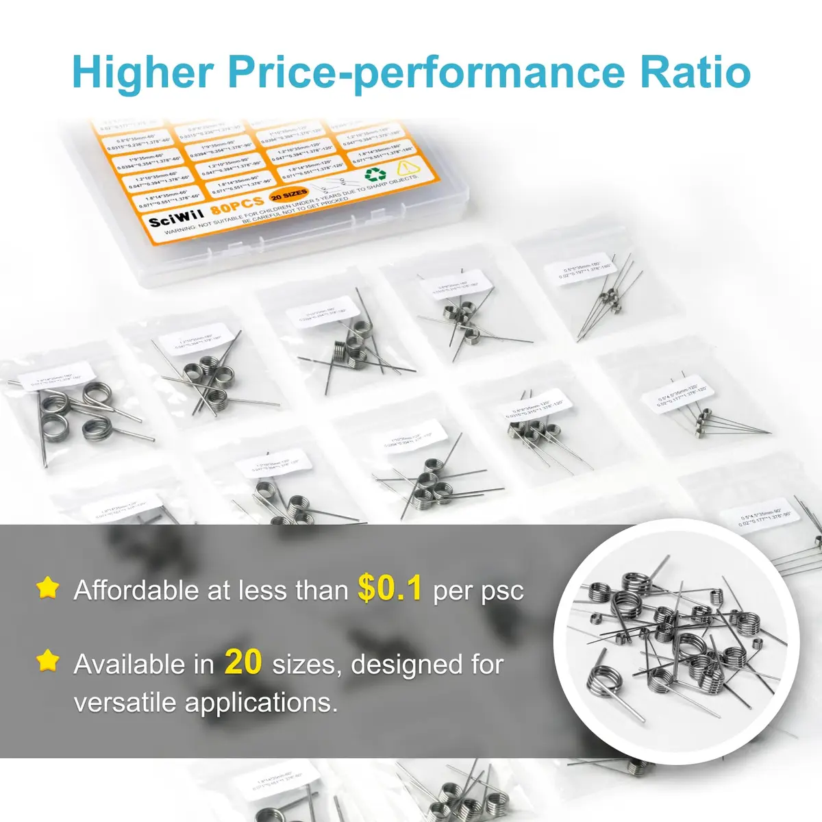 SciWil Torsion Spring Assortment Kit 80PCS | Stainless Steel for Hinge Repair & DIY - view 4