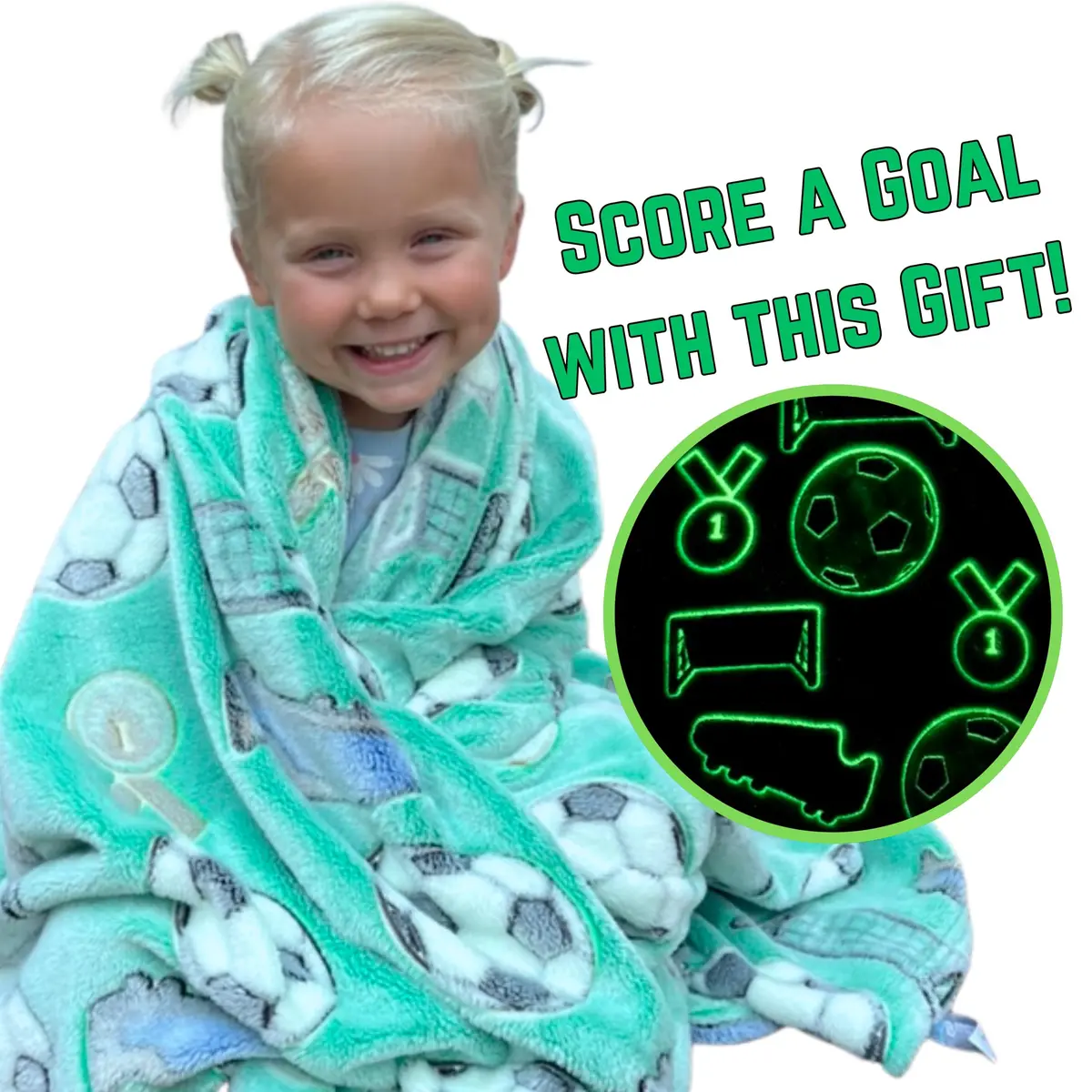 Blanket Buddies Glow in The Dark Soccer Throw Blanket 127cm x 152cm (50" x 60") | Fun Soccer Gift for Boys & Girls - view 2
