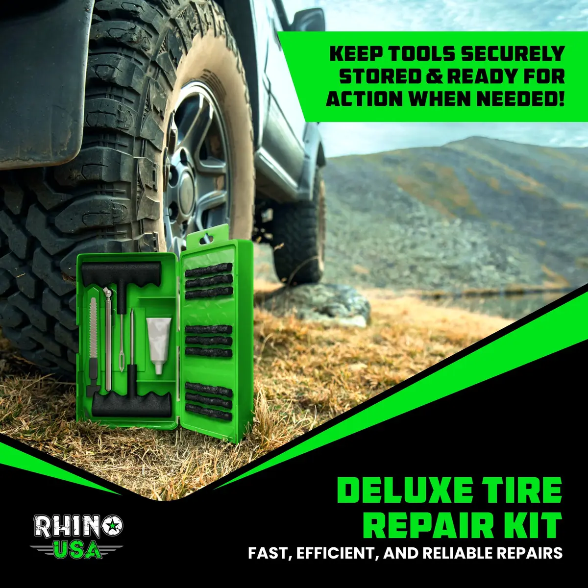 Rhino USA Compact Tire Plug Kit 14-Piece Set | Emergency Flat Tire Repair Tool for Cars, Trucks, Motorcycles - view 7