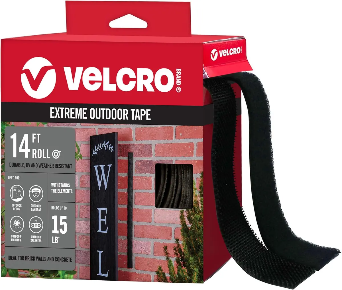 VELCRO Brand Extreme Outdoor Double Sided Mounting Tape 14ft x 1in (Pack of 12) | Holds 15 lbs on Rough Surfaces - main product image