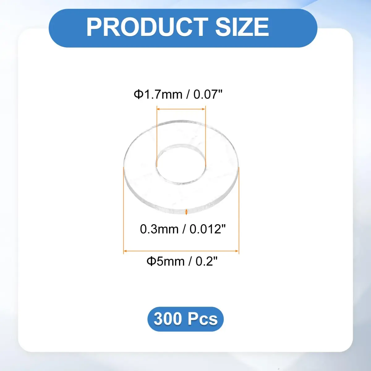 HARFINGTON M1.7 PVC Flat Washers 300pcs 1.7mm ID 5mm OD 0.3mm Thick | Sealing Gasket Ring Spacer Metric Round Washers - view 2