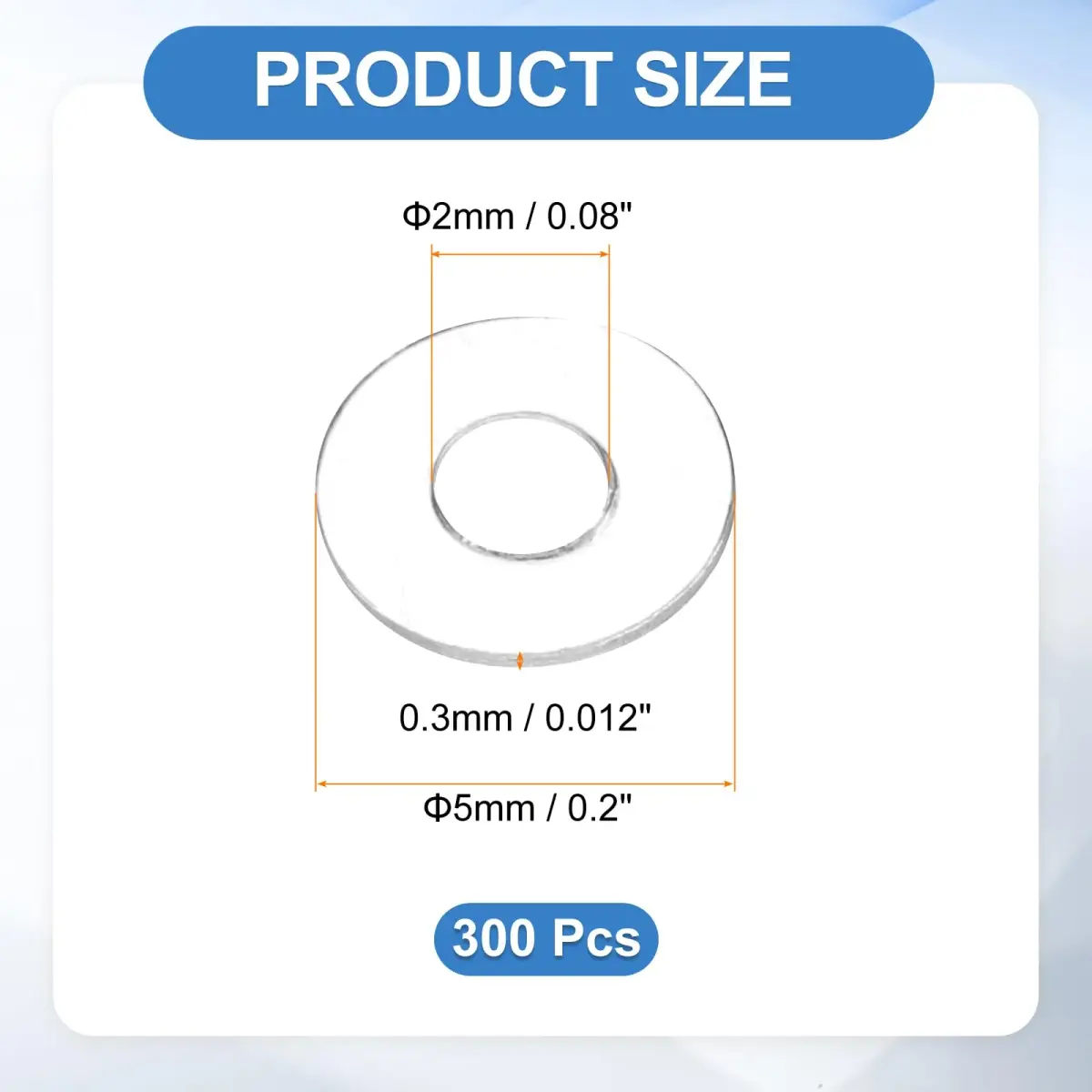 HARFINGTON M2 PVC Flat Washers 2mm ID x 5mm OD x 0.3mm Thick | 300-Piece Pack for Sealing & Gasket Applications - view 2