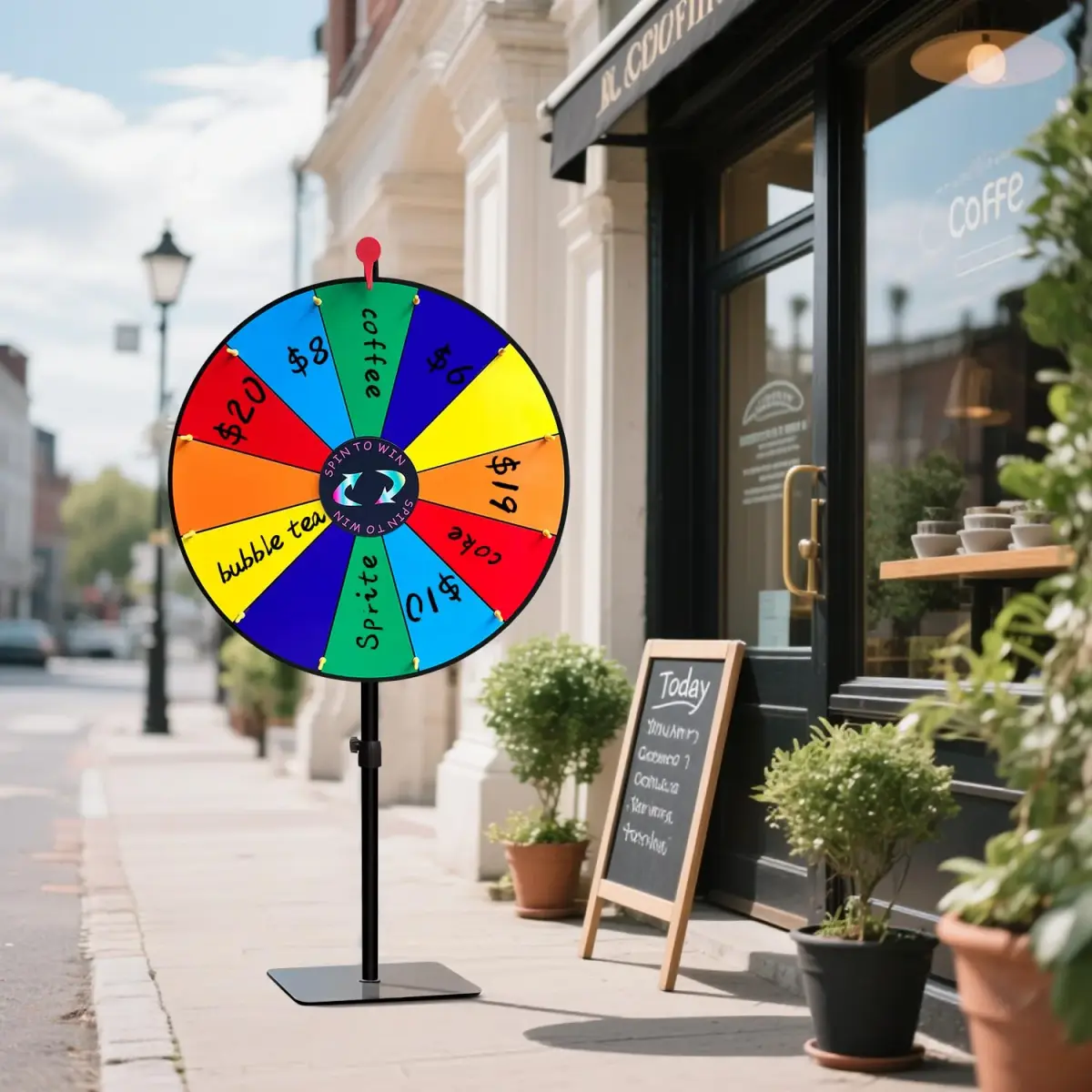 LRMBKM Heavy Duty Spinning Prize Wheel 62.23cm (24 inch) | Adjustable Height 86cm-155cm (34"-61") with 12 Slots & Dry Erase Marker - view 5