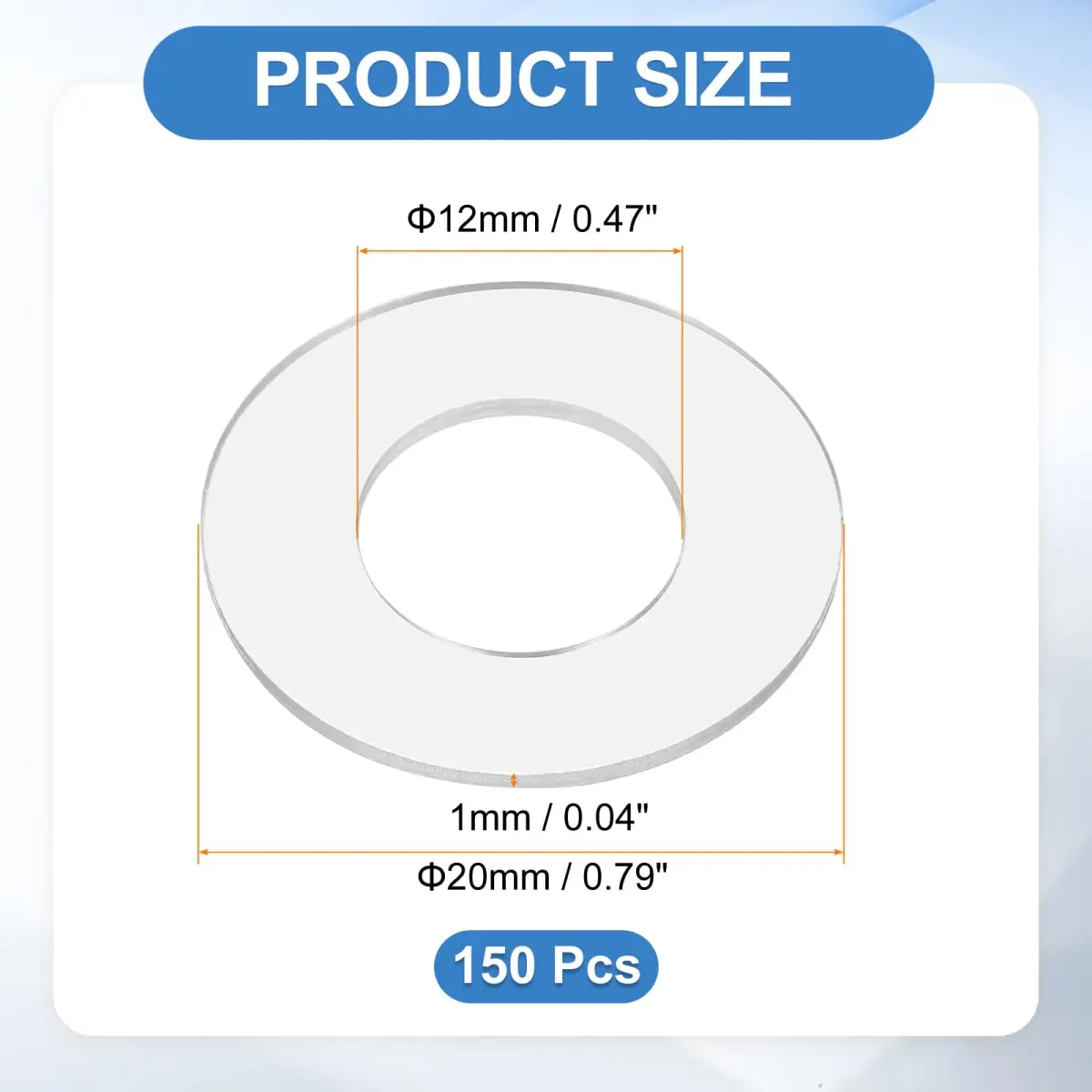 HARFINGTON M12 PVC Flat Washers 150pcs 12mm ID x 20mm OD x 1mm Thick | Sealing Gasket for Plumbing & Doors - view 2