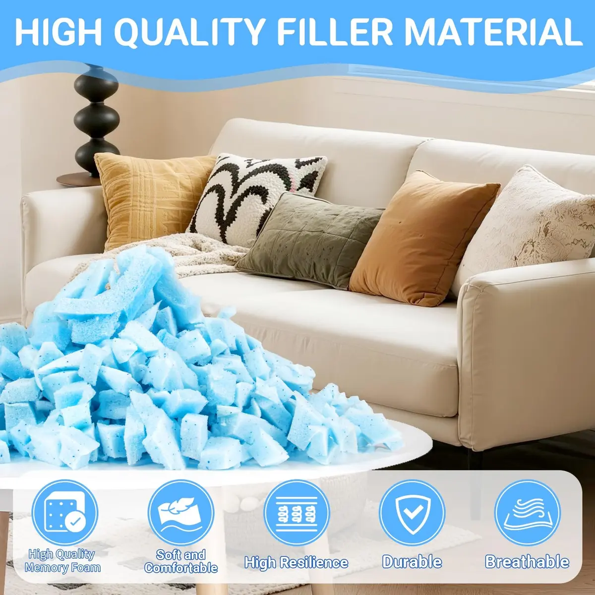 RAINFLOW Shredded Memory Foam Filling 200g (7.05 oz) | Soft, Body-Conforming Refill for Pillows & Bean Bags - view 2