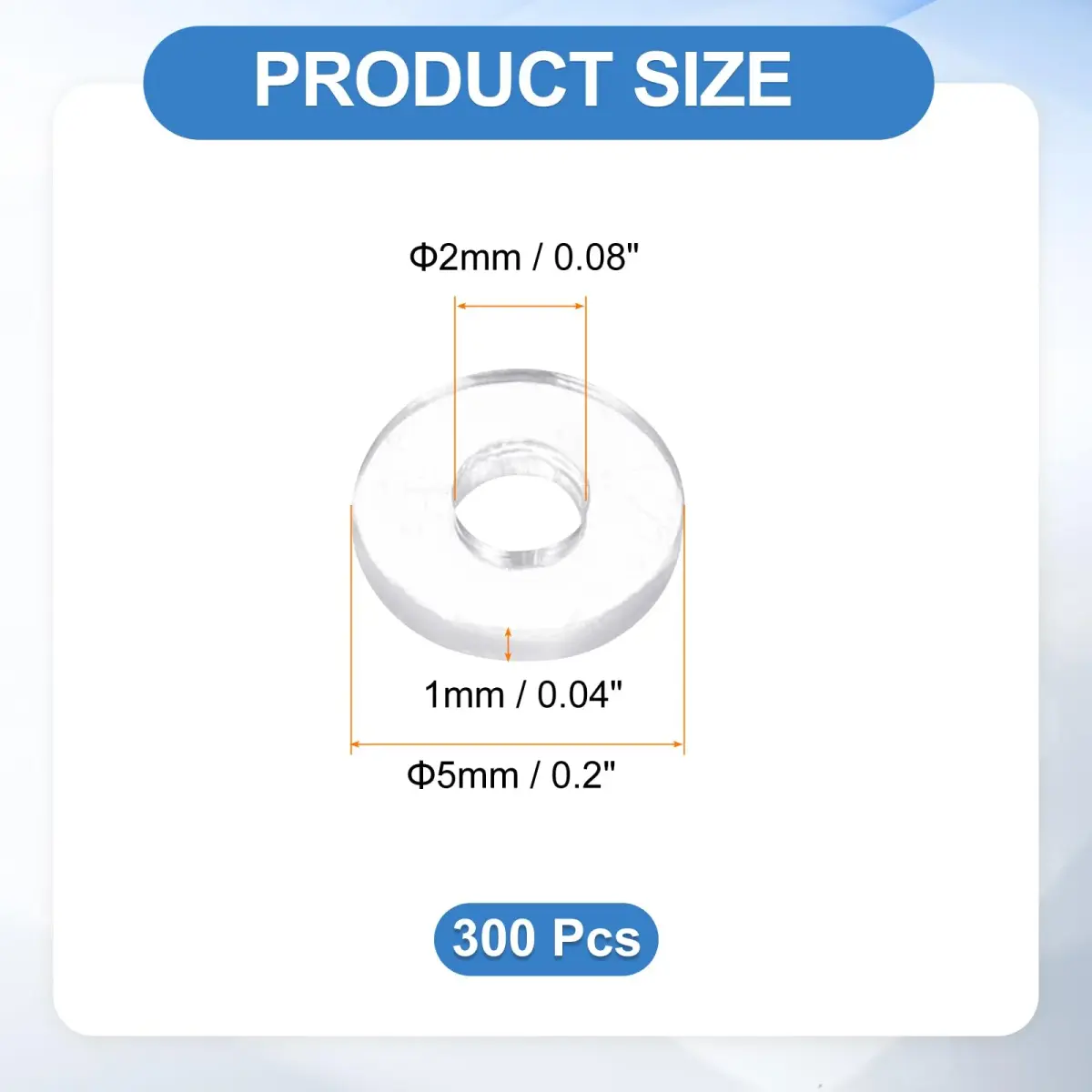 HARFINGTON M2 PVC Flat Washers 2mm ID x 5mm OD x 1mm Thick (300-Pack) | Sealing Gasket for Pipes & Doors - view 2