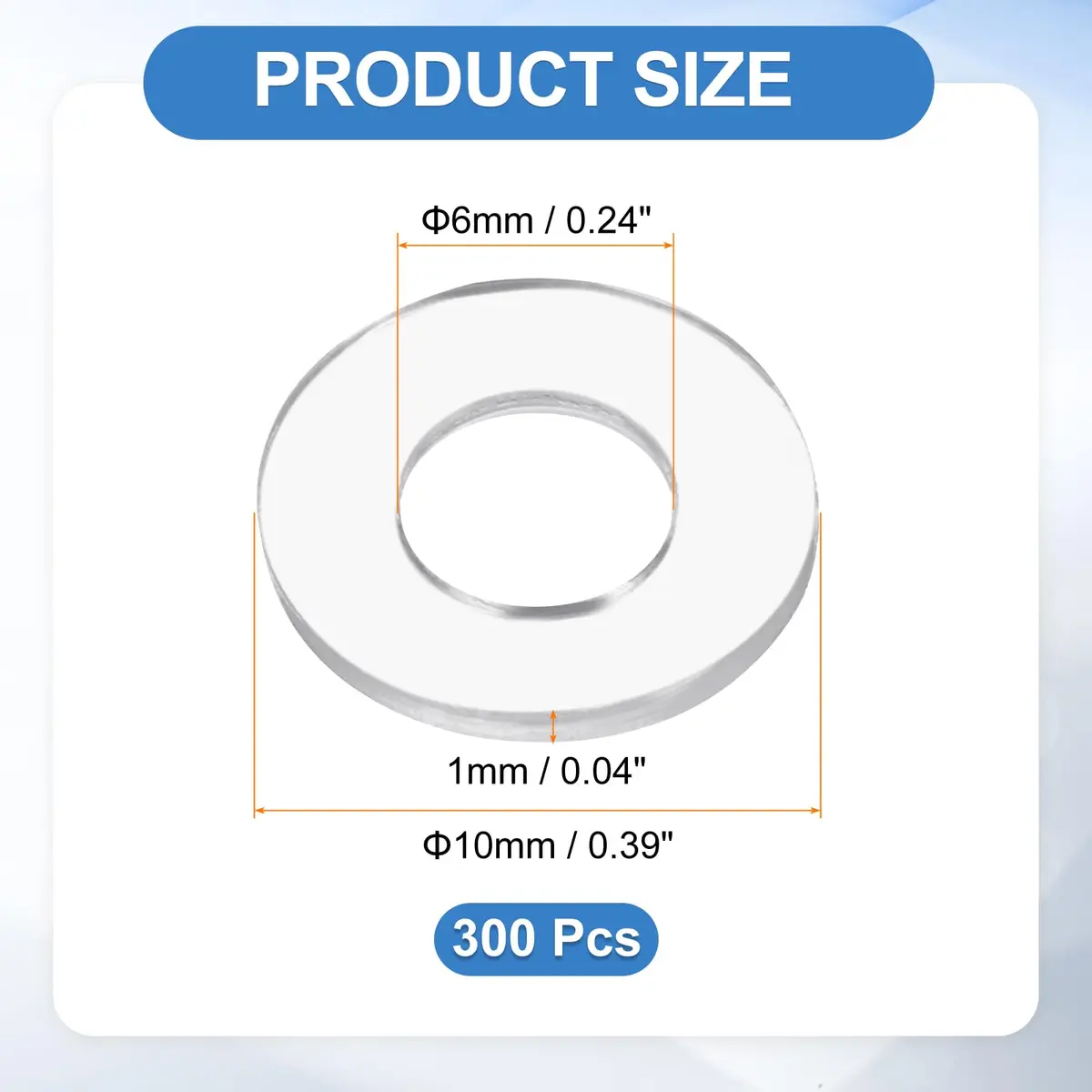 HARFINGTON M6 PVC Flat Washers 6mm ID 10mm OD 1mm Thick | 300-Piece Sealing Gasket Set - view 2