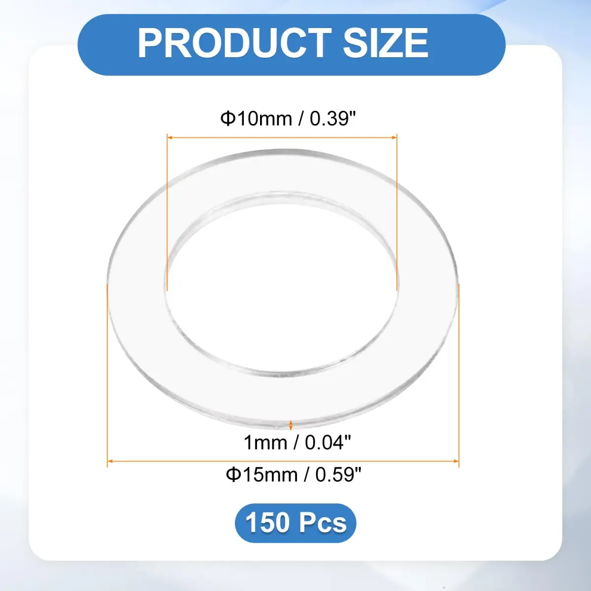 HARFINGTON M10 PVC Flat Washers 150pcs 10mm ID x 15mm OD x 1mm Thick | Sealing Gasket Ring Spacer for Pipes & Doors - view 2