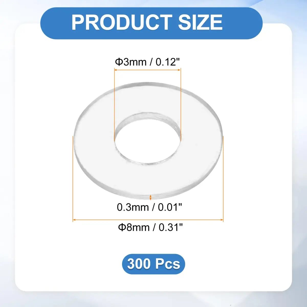 HARFINGTON M3 PVC Flat Washers 3mm ID 8mm OD 0.3mm Thick | 300-Pack Sealing Gasket Rings - view 2