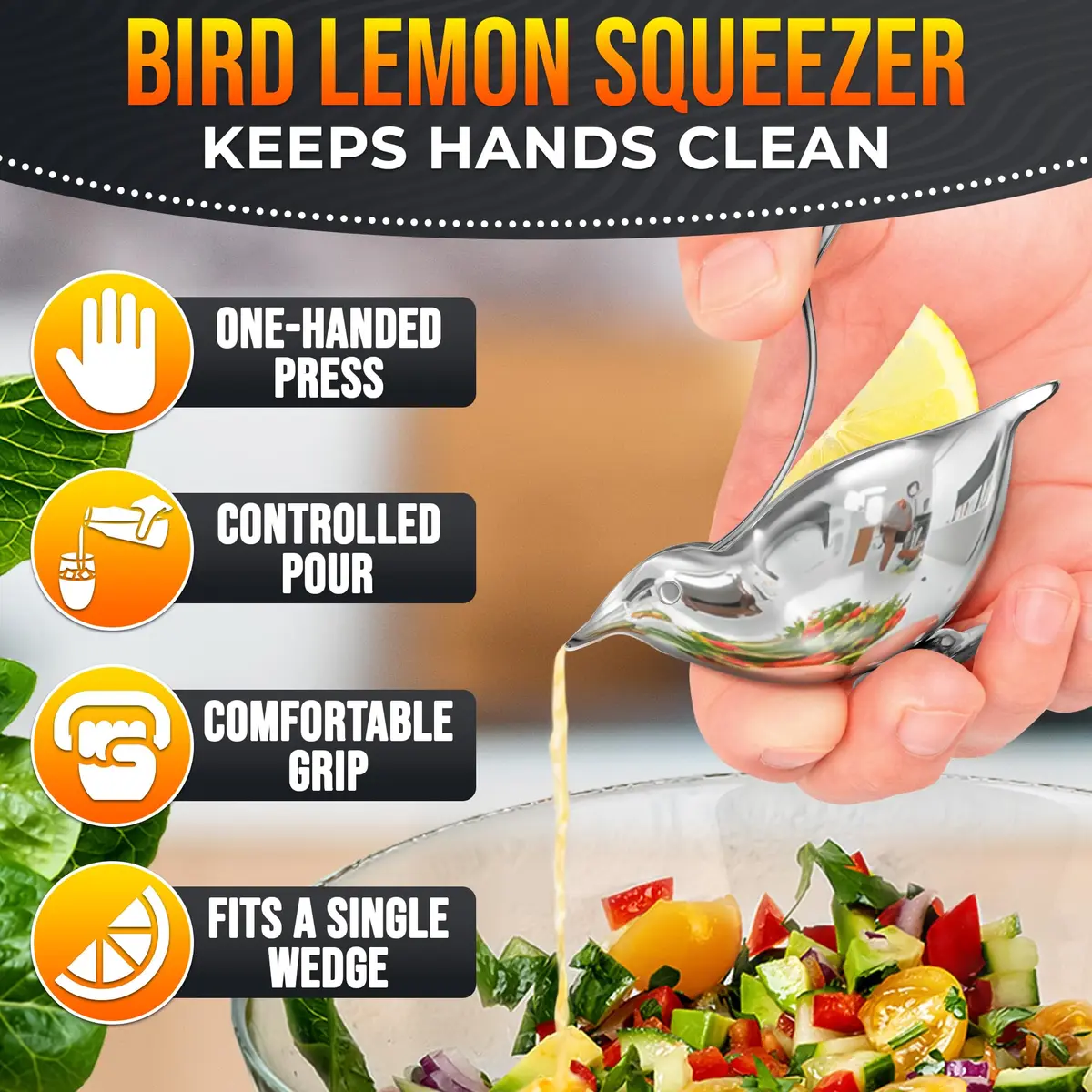 LEGLO Mini Bird Lemon Slice Squeezer Stainless Steel Lime Wedge Hand Juicer | Extracts More Juice with Less Effort - view 4