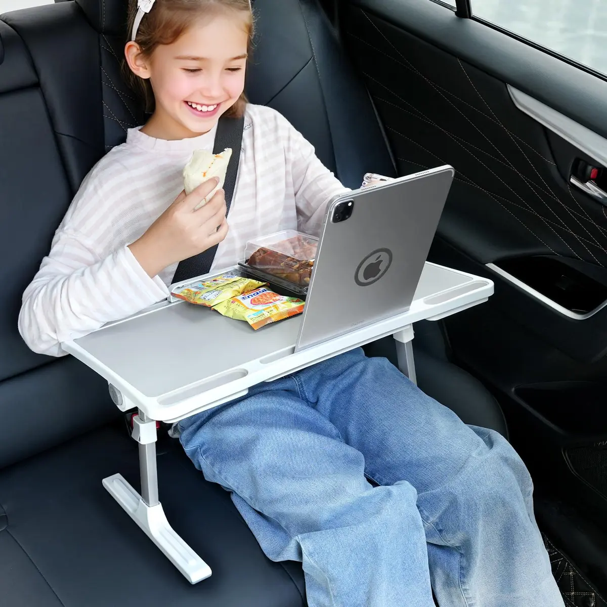 DICMKY Large Car Seat Tray Table | Foldable Travel Lap Desk for Kids & Adults, Height Adjustable, Stable & Space-Saving (about 23.5-33.5cm, 66 lbs load) - main product image