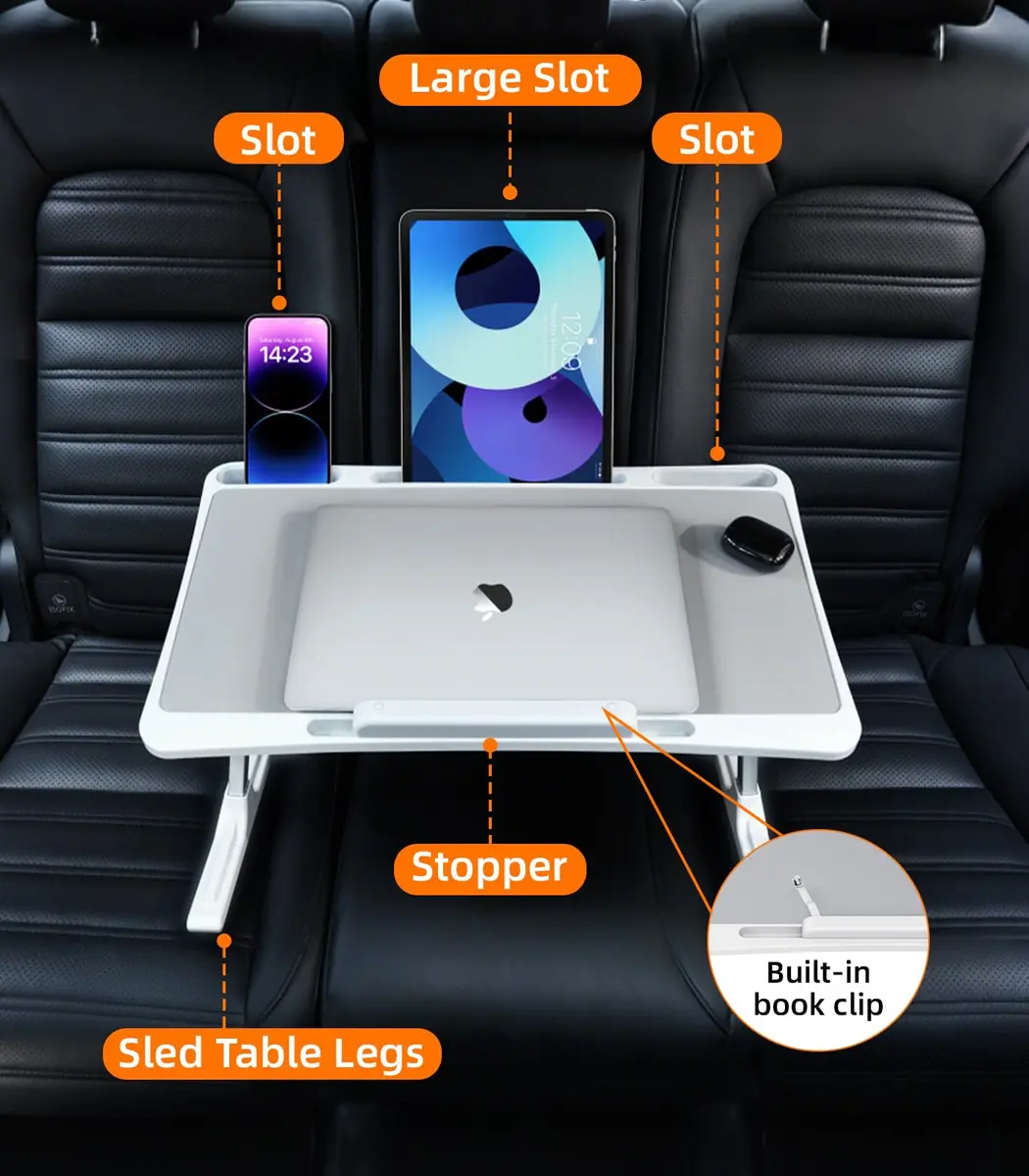 DICMKY Large Car Seat Tray Table | Foldable Travel Lap Desk for Kids & Adults, Height Adjustable, Stable & Space-Saving (about 23.5-33.5cm, 66 lbs load) - view 2