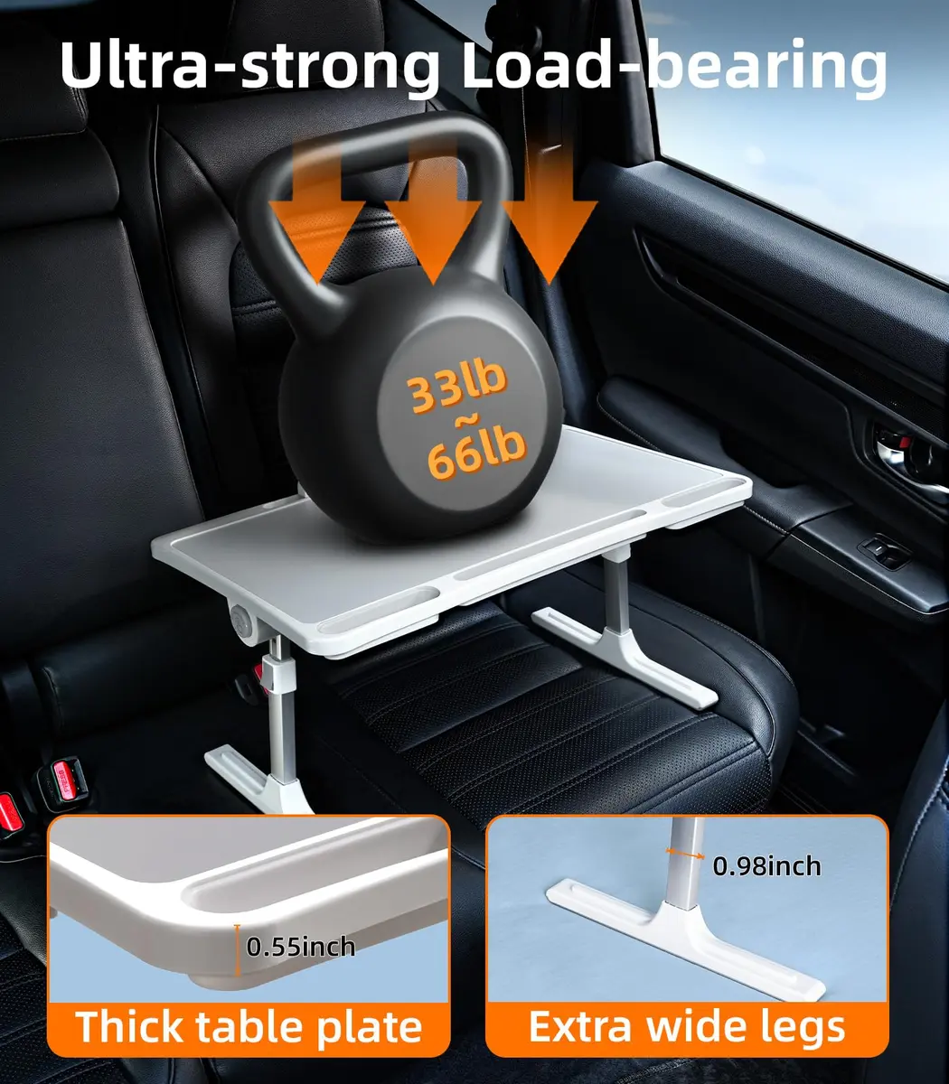 DICMKY Large Car Seat Tray Table | Foldable Travel Lap Desk for Kids & Adults, Height Adjustable, Stable & Space-Saving (about 23.5-33.5cm, 66 lbs load) - view 4