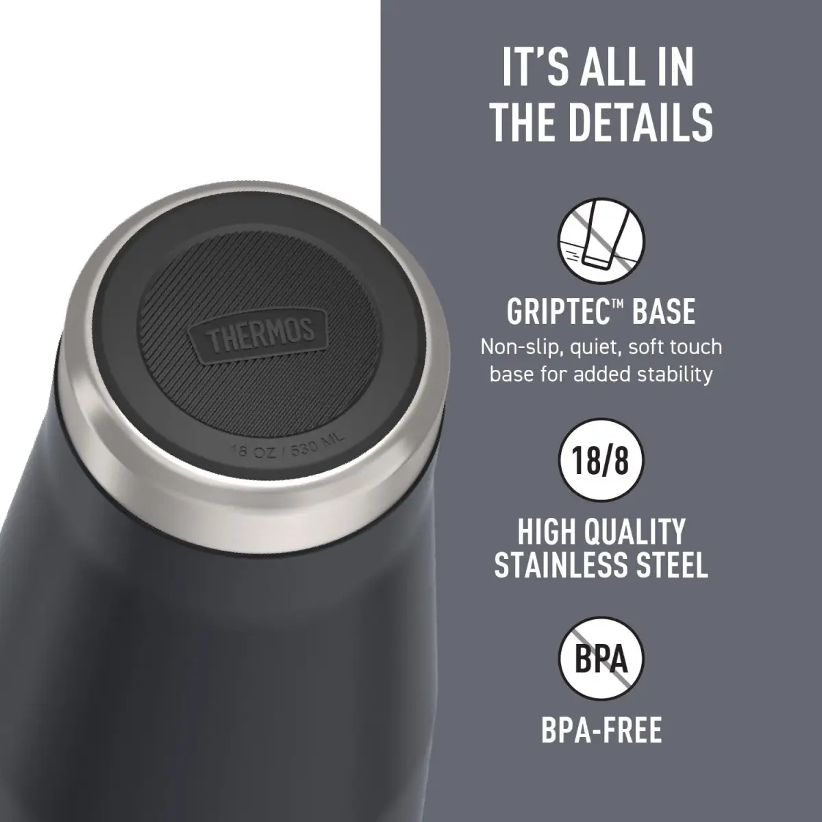 THERMOS Icon Series Stainless Steel Tumbler with Slide Lock 18 Ounce (532ml) Granite | Keeps Drinks Hot or Cold for Hours - view 4