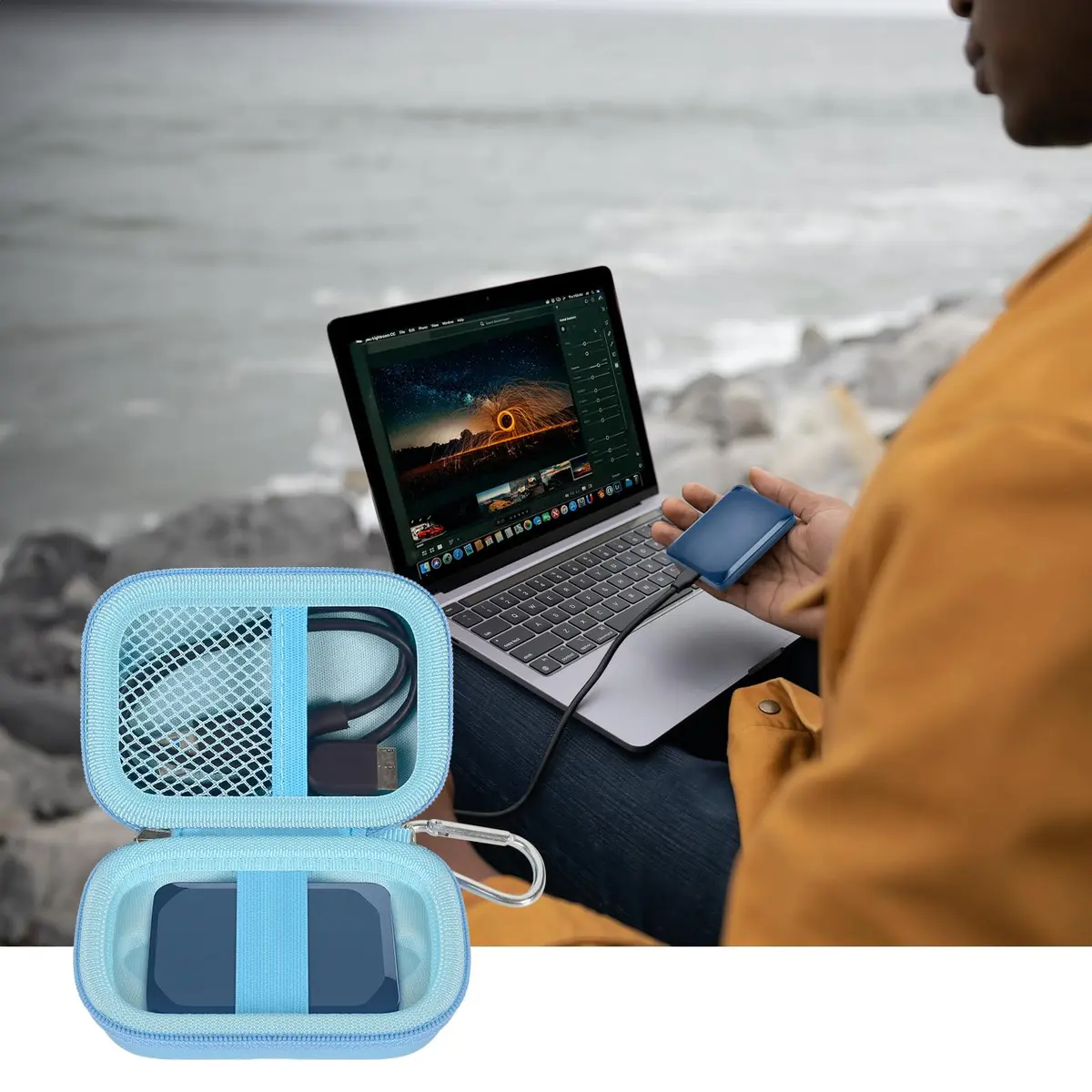 ANKHOH Carrying Case for Crucial X10/X9 Pro Portable SSD | Blue EVA Hard Shell Organizer - view 6