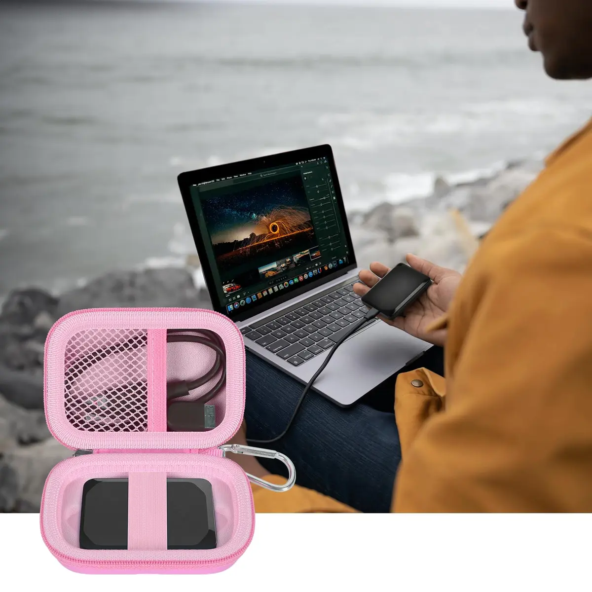 ANKHOH Carrying Case for Crucial X10/X9 Pro SSDs | Pink EVA Hard Shell Organizer with Carabiner - view 6