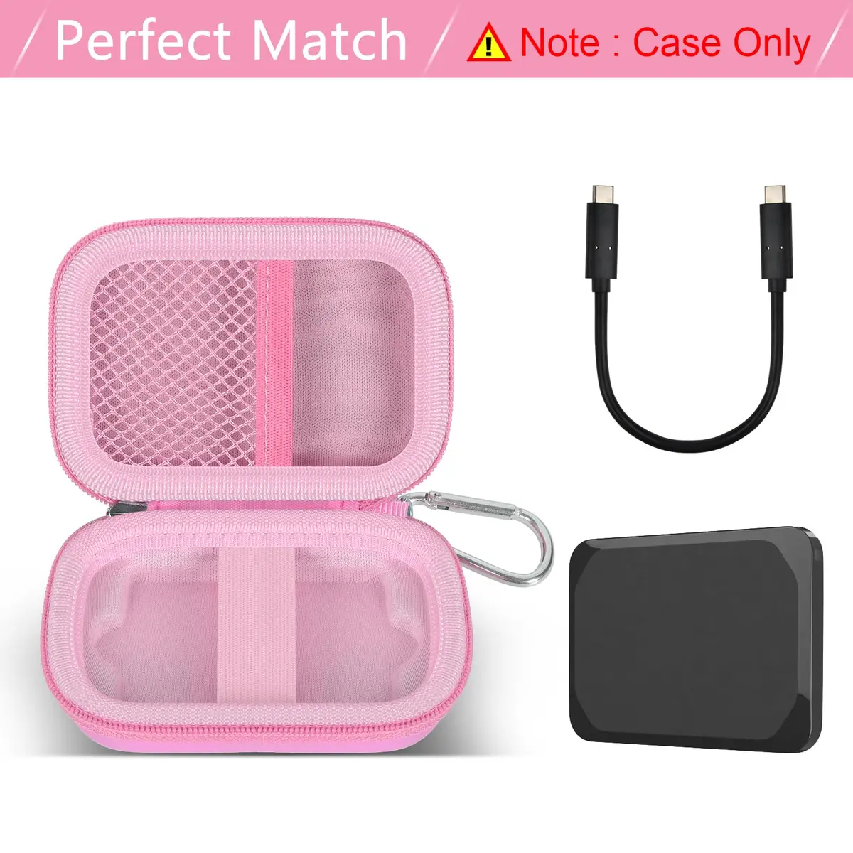 ANKHOH Carrying Case for Crucial X10/X9 Pro SSDs | Pink EVA Hard Shell Organizer with Carabiner - view 2