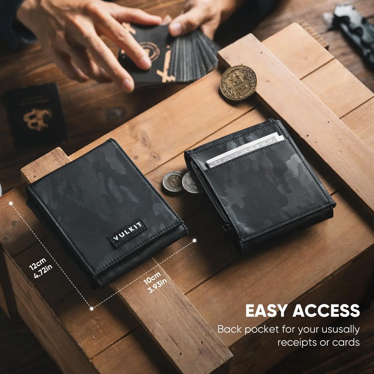 VULKIT Mens Wallet RFID Blocking Card Holder Minimalist Bi-Fold Camouflage Black | 20+ Card Capacity, Water-Resistant, Lightweight - view 4