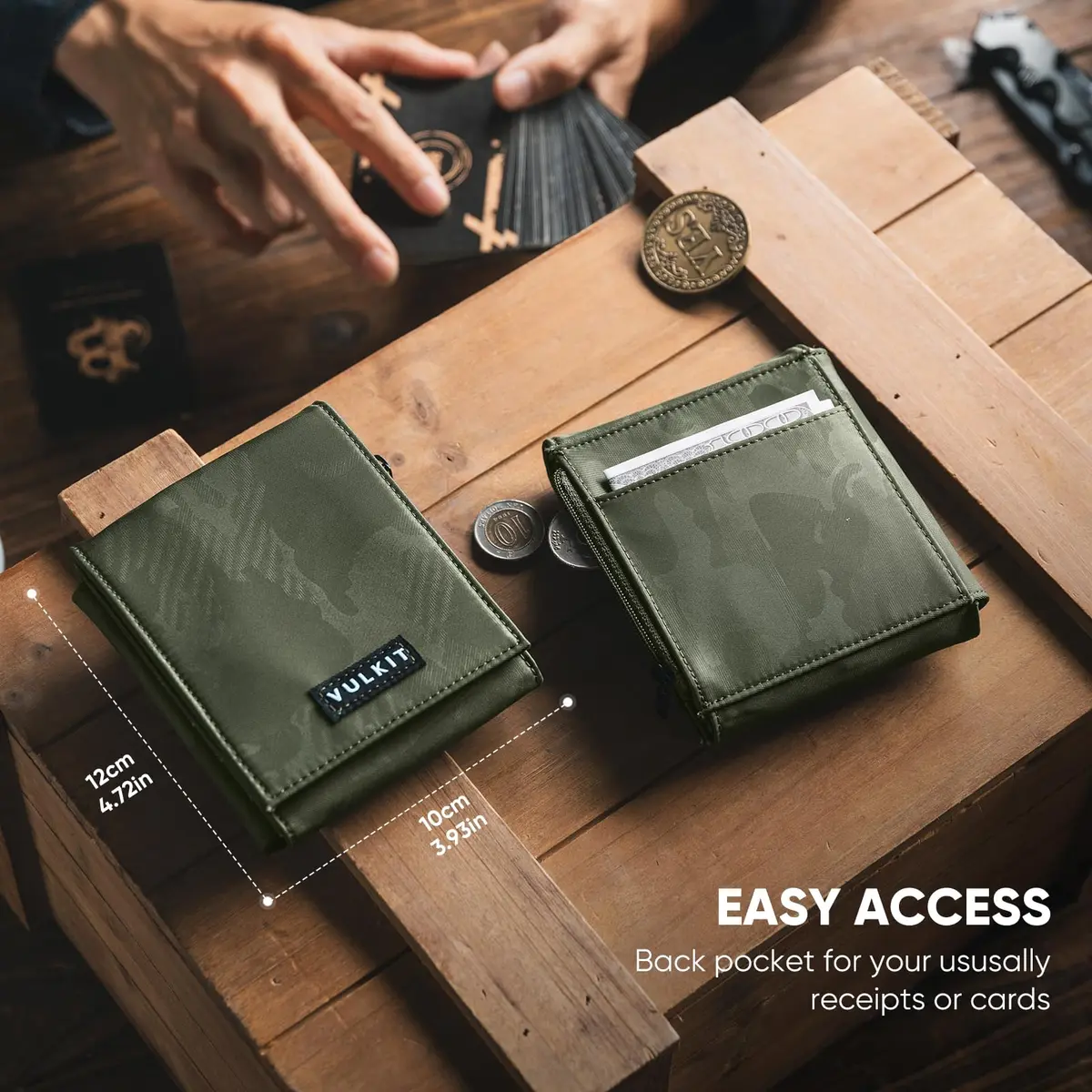 VULKIT Mens Wallet RFID Blocking Card Holder Minimalist Bi-Fold Camouflage Green | 20+ Card Capacity, Water-Resistant, Lightweight - view 4