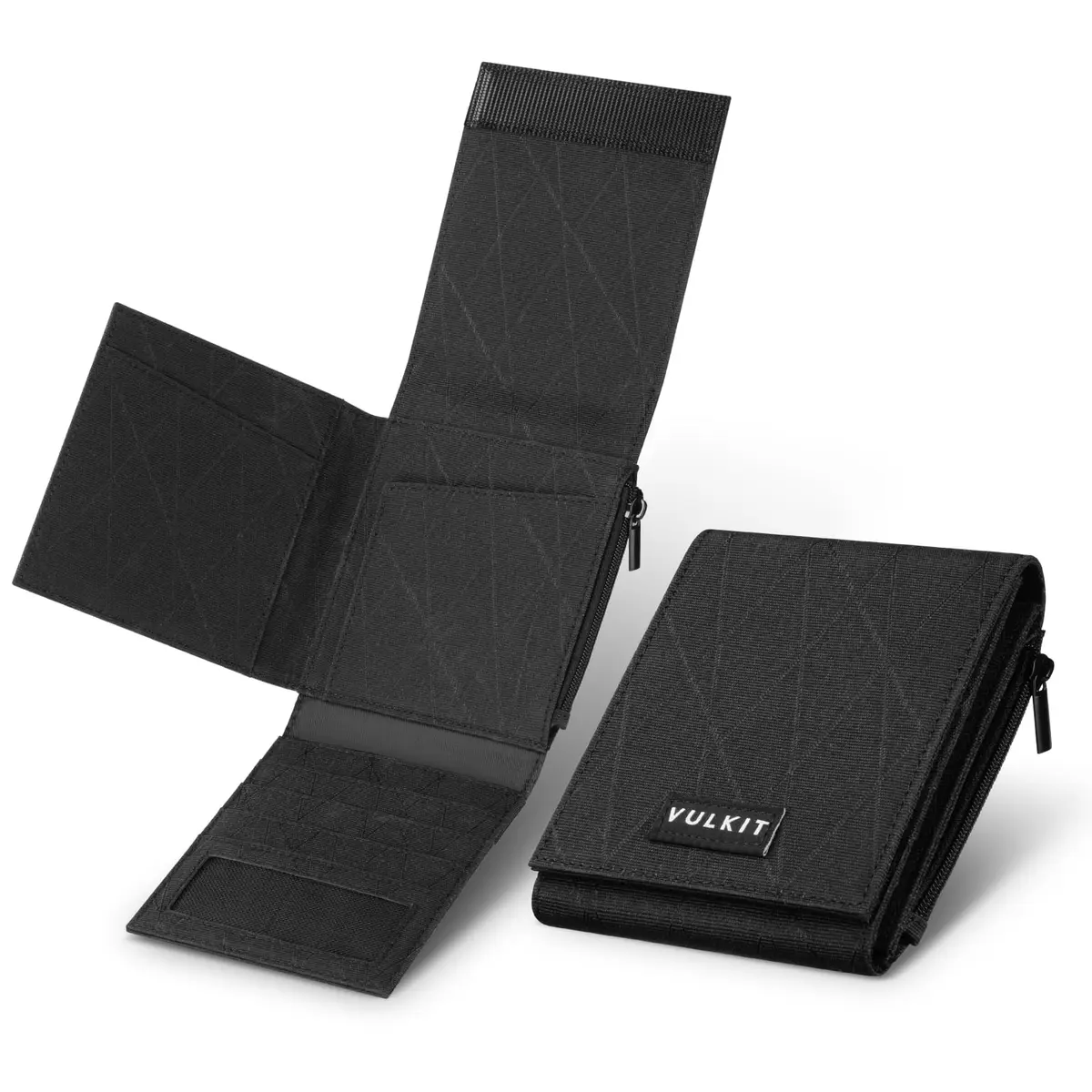 VULKIT Mens Wallet RFID Blocking Card Holder Minimalist Tri-Fold Black | Durable Nylon, 20+ Card Capacity - main product image