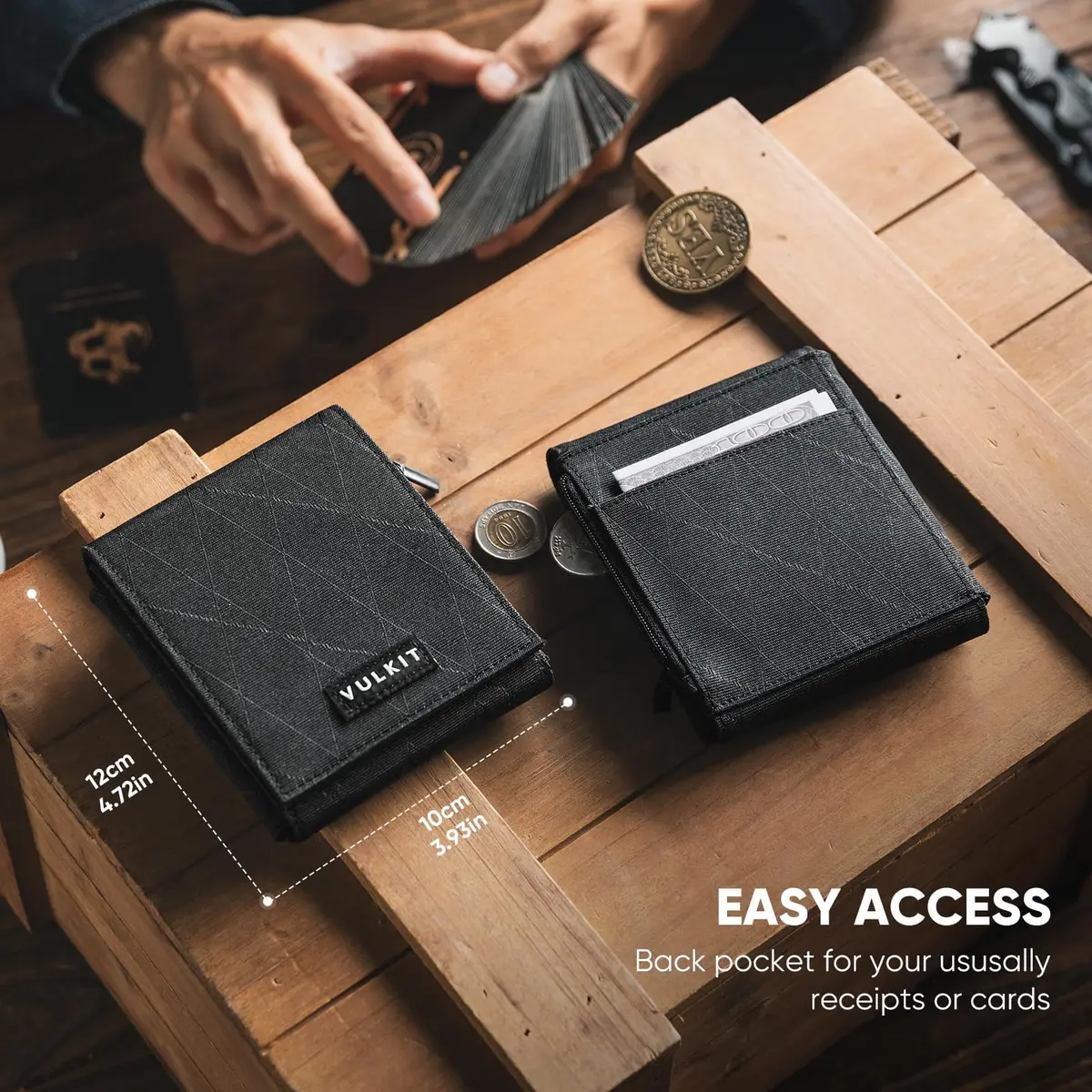 VULKIT Mens Wallet RFID Blocking Card Holder Minimalist Tri-Fold Black | Durable Nylon, 20+ Card Capacity - view 4
