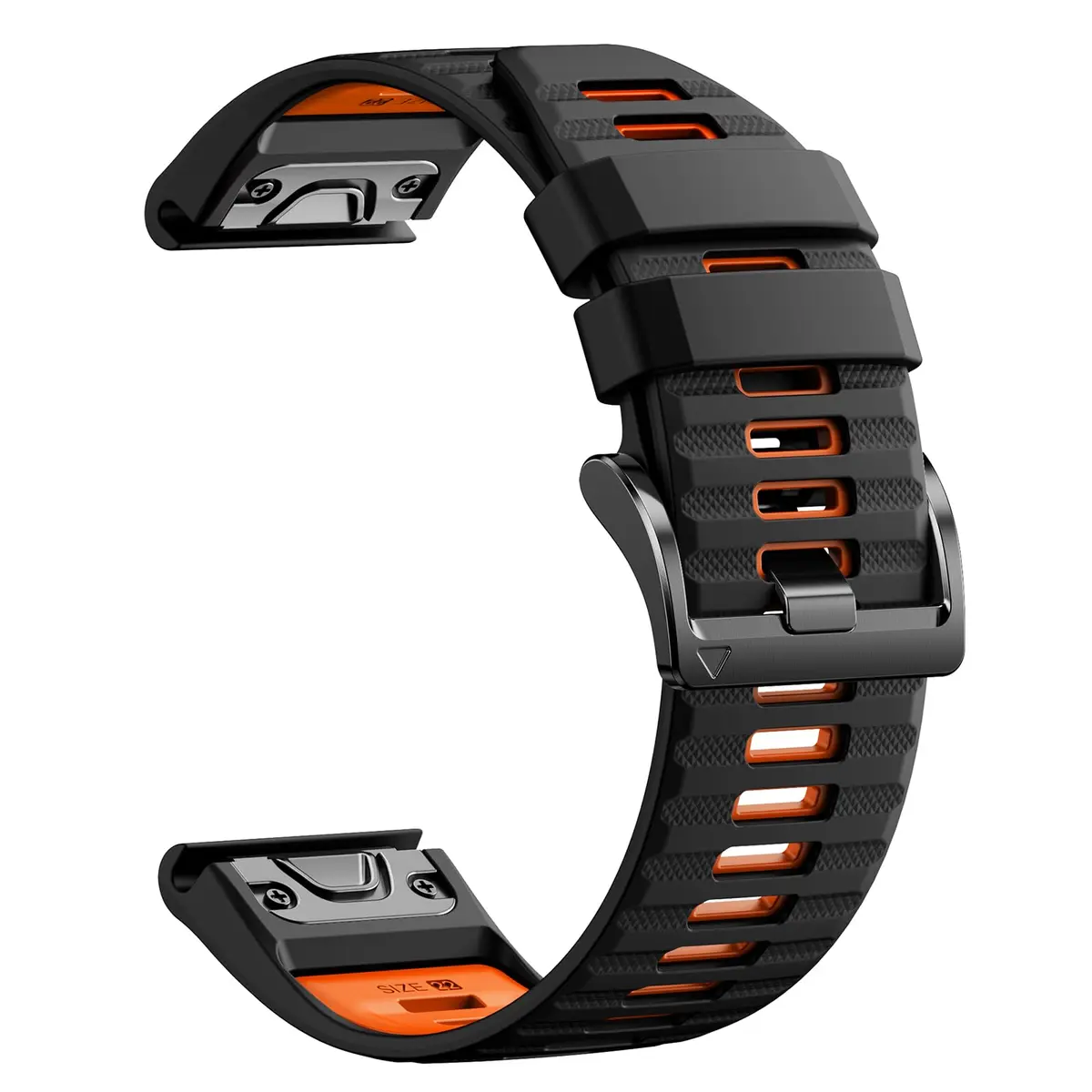 NotoCity 22mm Silicone Watch Band for Garmin Fenix 8/7/6/5 Series 47mm | Black/Orange, Secure Fit - main product image