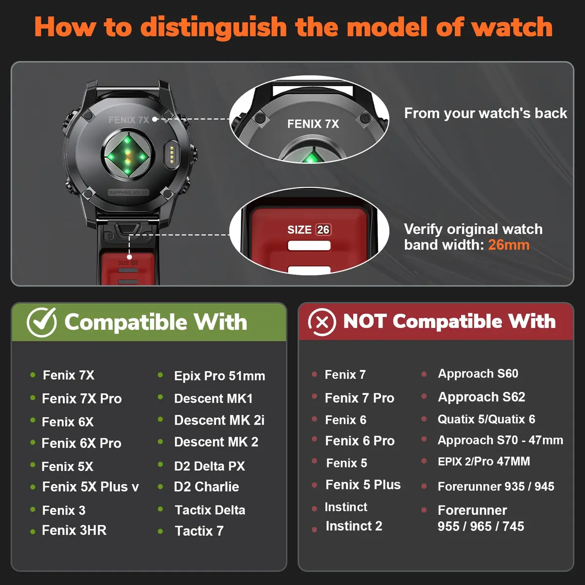NotoCity Quickfit 26mm Watch Bands for Garmin Fenix 8 51mm/7X/6X/5X, Sports Silicone Bands Compatible with Garmin Fenix 9/9 Pro/8 Pro 51mm/7X Pro/6X Pro/5X Plus/3/3HR/Descent MK1/MK2i Smartwatches - view 7