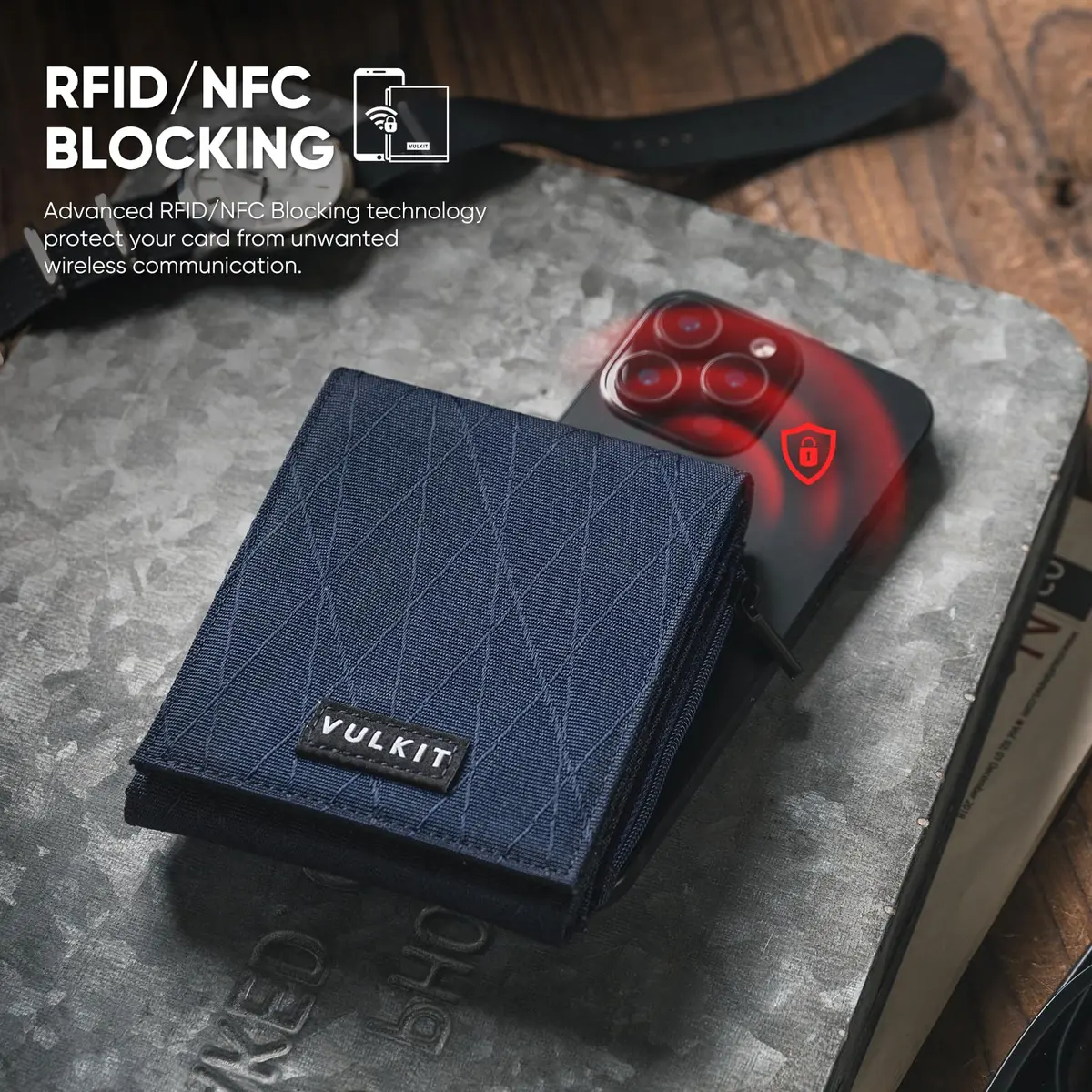 VULKIT Mens Nylon Multifold Wallet with RFID Blocking & 20+ Card Capacity | Blue - view 6