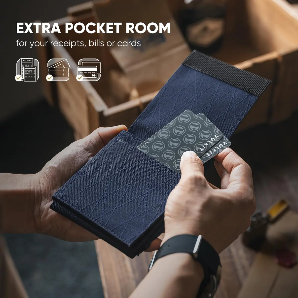 VULKIT Mens Nylon Multifold Wallet with RFID Blocking & 20+ Card Capacity | Blue - view 3