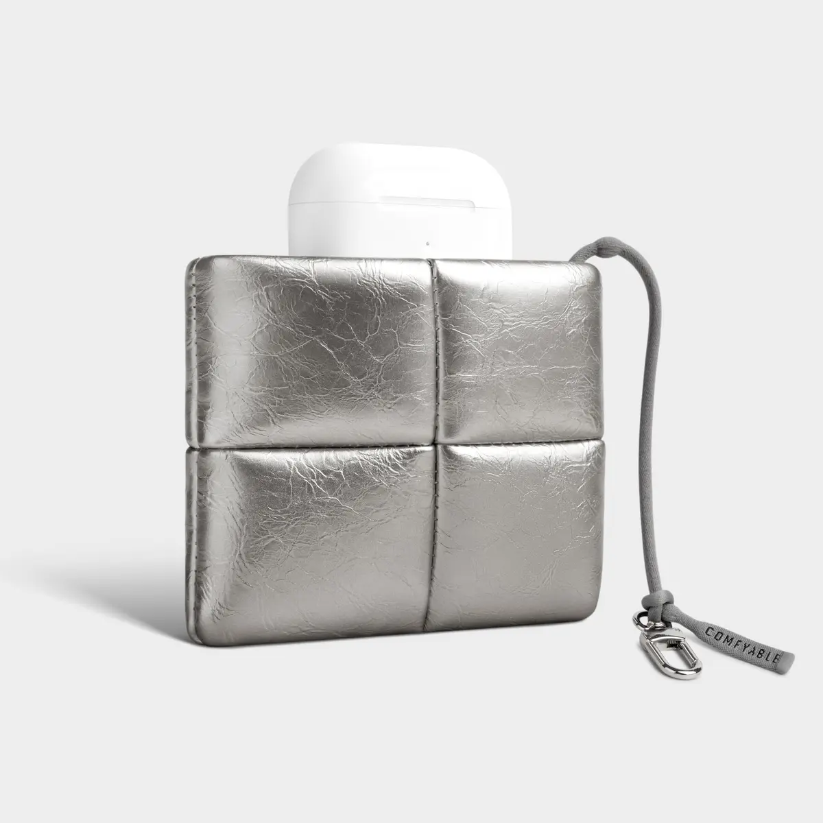 Comfyable Puffy Coin Purse Pouch Small Organizer Silver | Water-Repellent PU Leather with Hidden Lanyard - view 2
