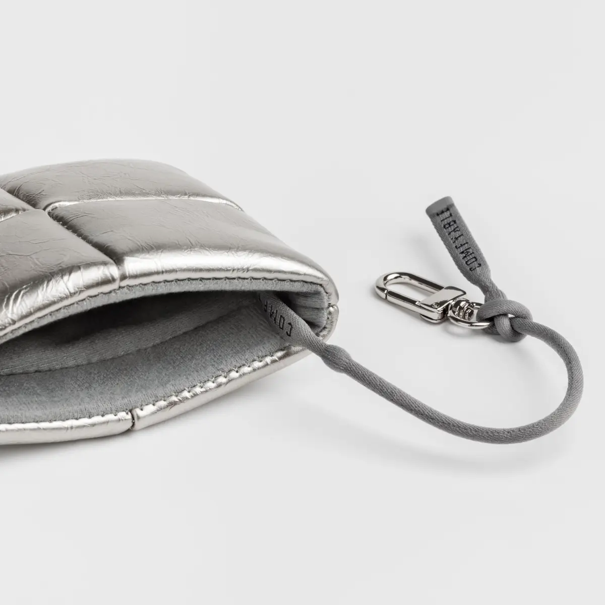 Comfyable Puffy Coin Purse Pouch Small Organizer Silver | Water-Repellent PU Leather with Hidden Lanyard - view 3
