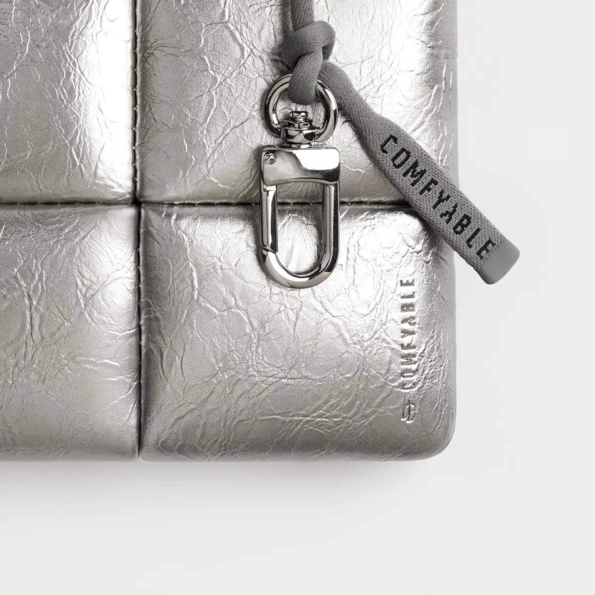 Comfyable Puffy Coin Purse Pouch Small Organizer Silver | Water-Repellent PU Leather with Hidden Lanyard - view 4