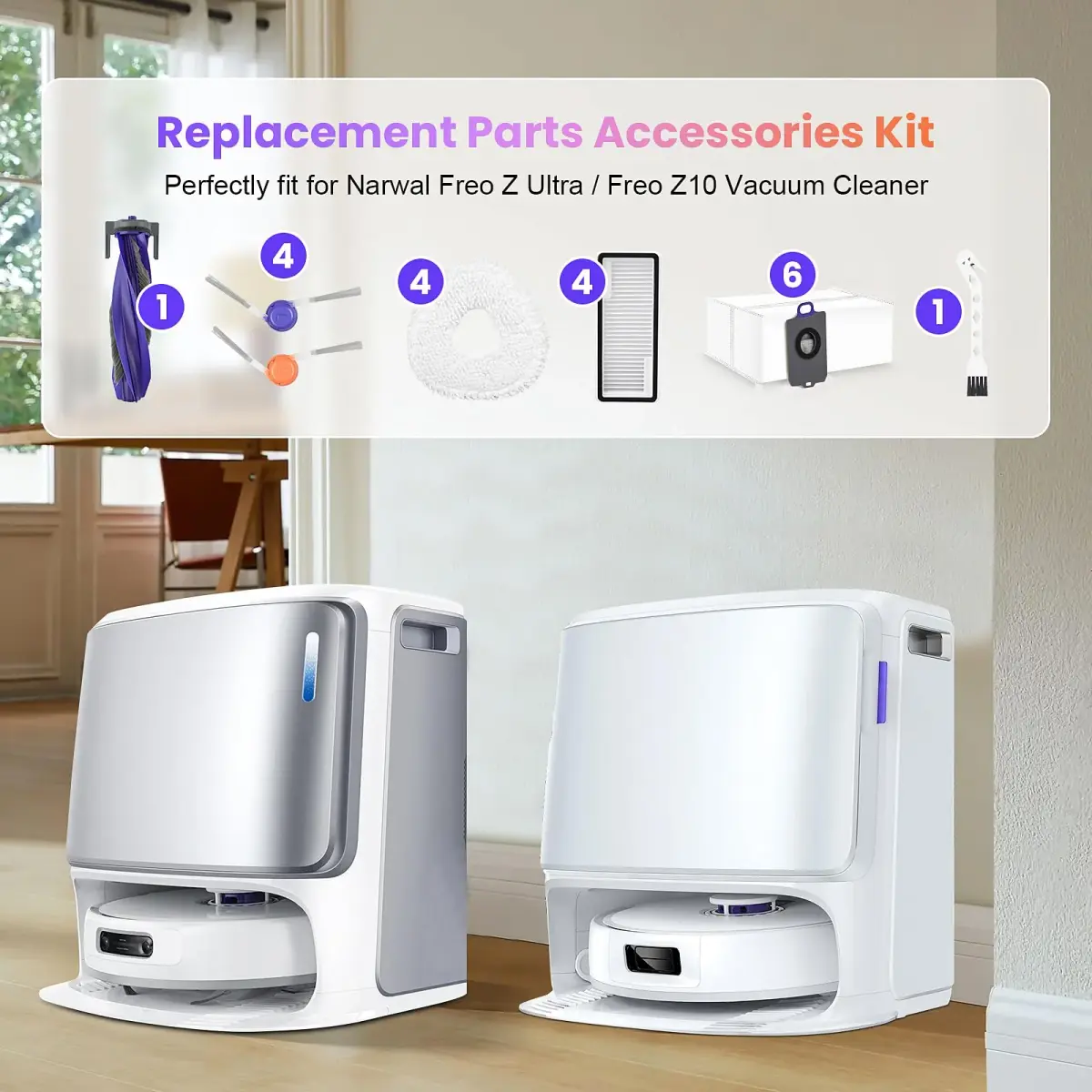 BTRSOLUS 20 Pcs Accessories Kit for NARWAL Freo Z10 Ultra/Z10 Robot Vacuum Cleaner | Complete Replacement Parts Set - view 2