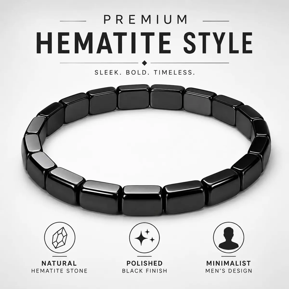 DivaGlamz Hematite Bracelet for Men | Natural Hematite Beaded Stretch Healing Jewelry - view 2