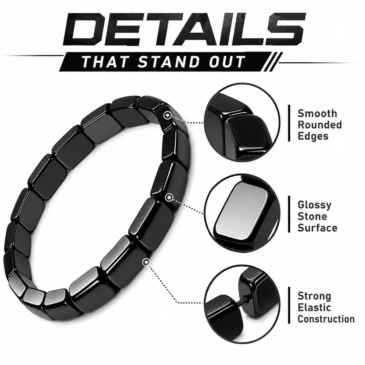 DivaGlamz Hematite Bracelet for Men | Natural Hematite Beaded Stretch Healing Jewelry - view 4