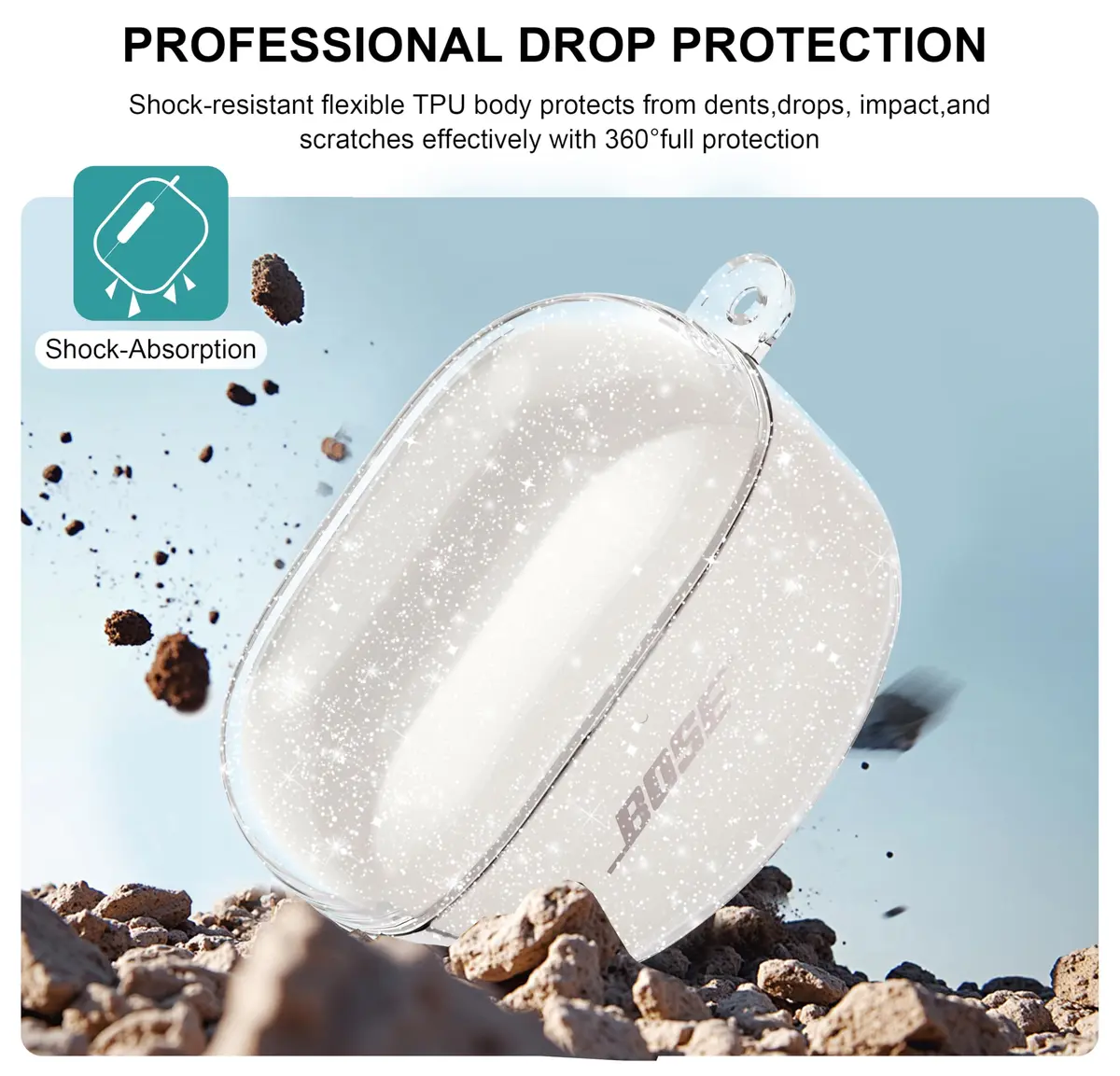 Aircawin Case for Bose QuietComfort Earbuds II & Ultra 2022/2023 | Clear Glitter TPU Cover - view 4