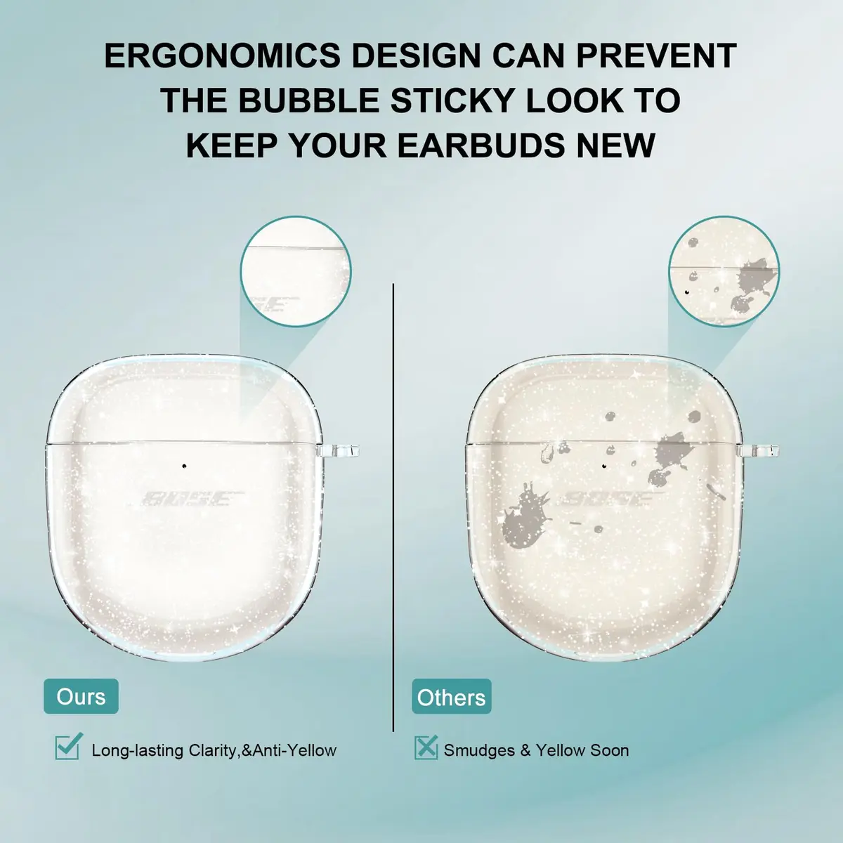 Aircawin Case for Bose QuietComfort Earbuds II & Ultra 2022/2023 | Clear Glitter TPU Cover - view 5
