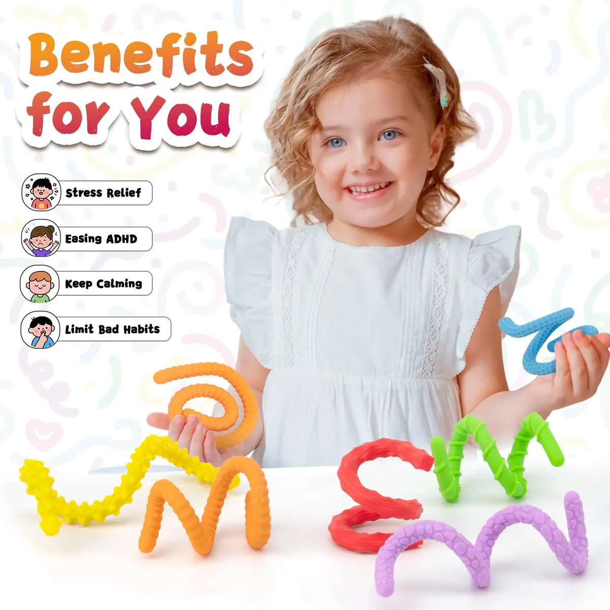 ddLUCK Textured Silicone Sensory Fidget Sticks 6 Pack | Calming, Portable & Easy to Clean - view 5